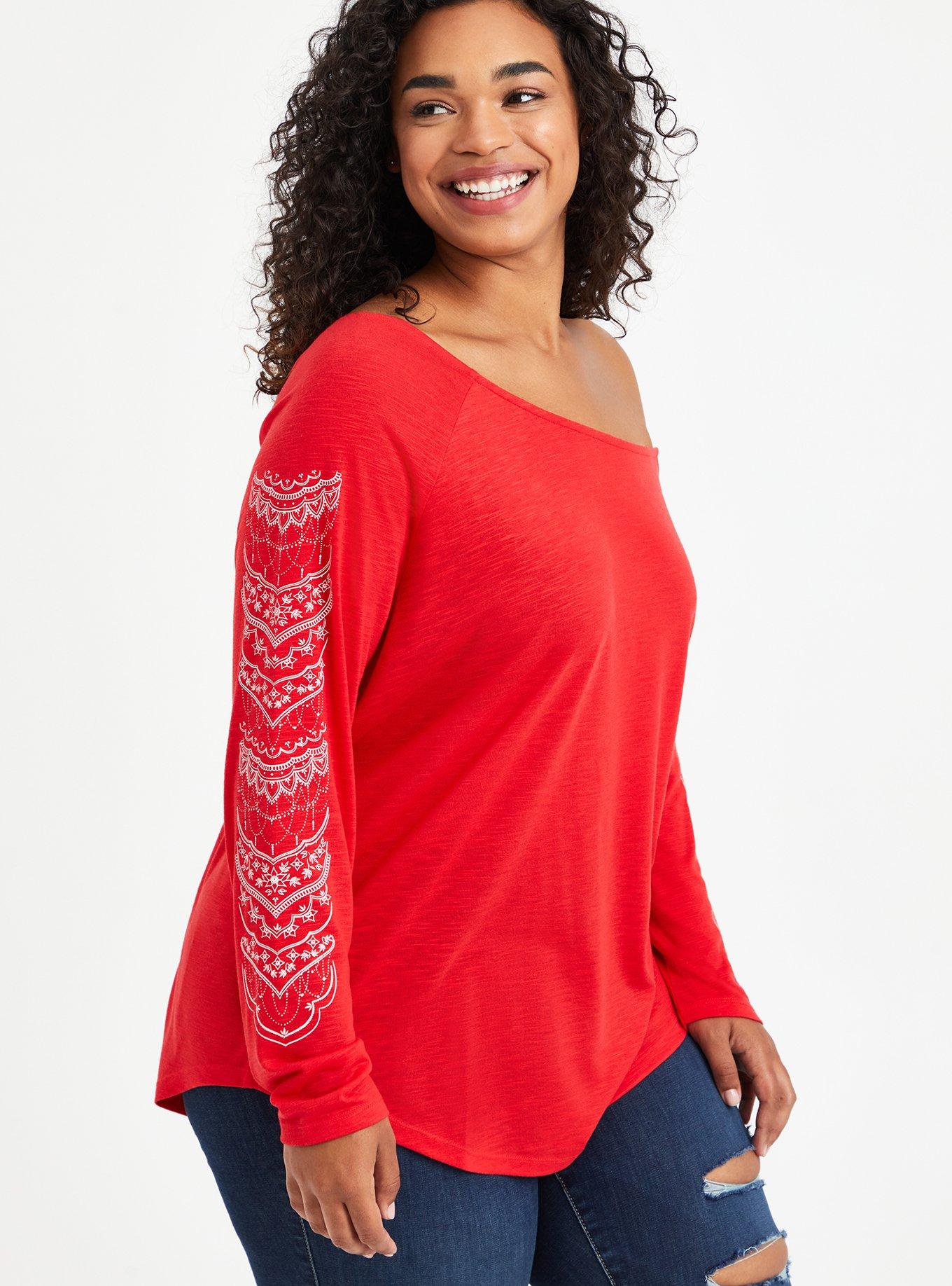 Henna Off Shoulder Top - Red, , hi-res