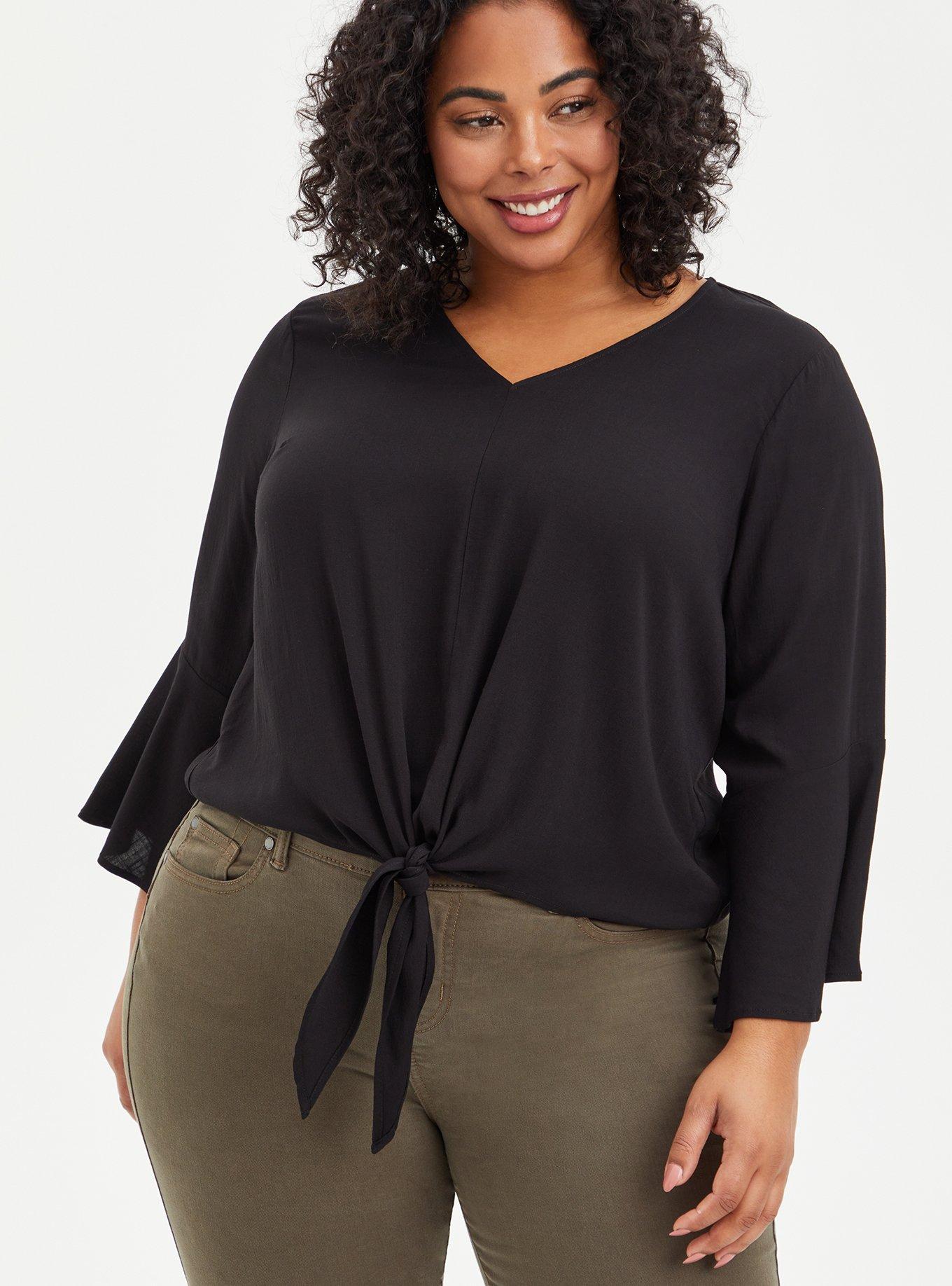 Torrid Adorable Black Tiered Tie-Front Rayon Slub Cami Top Plus