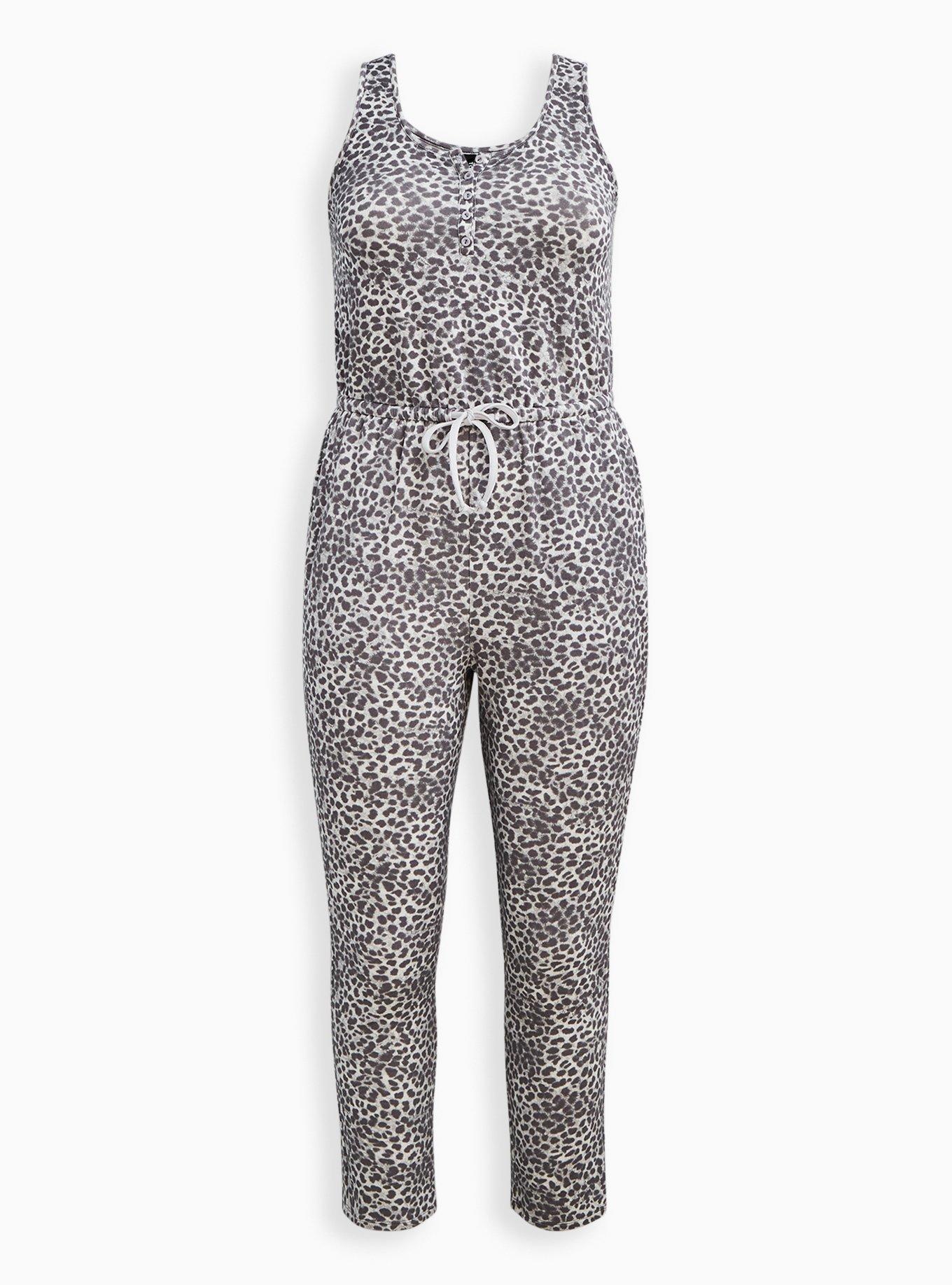 Plus Size - Sleep Jumpsuit - Micro Modal Terry Leopard Grey - Torrid