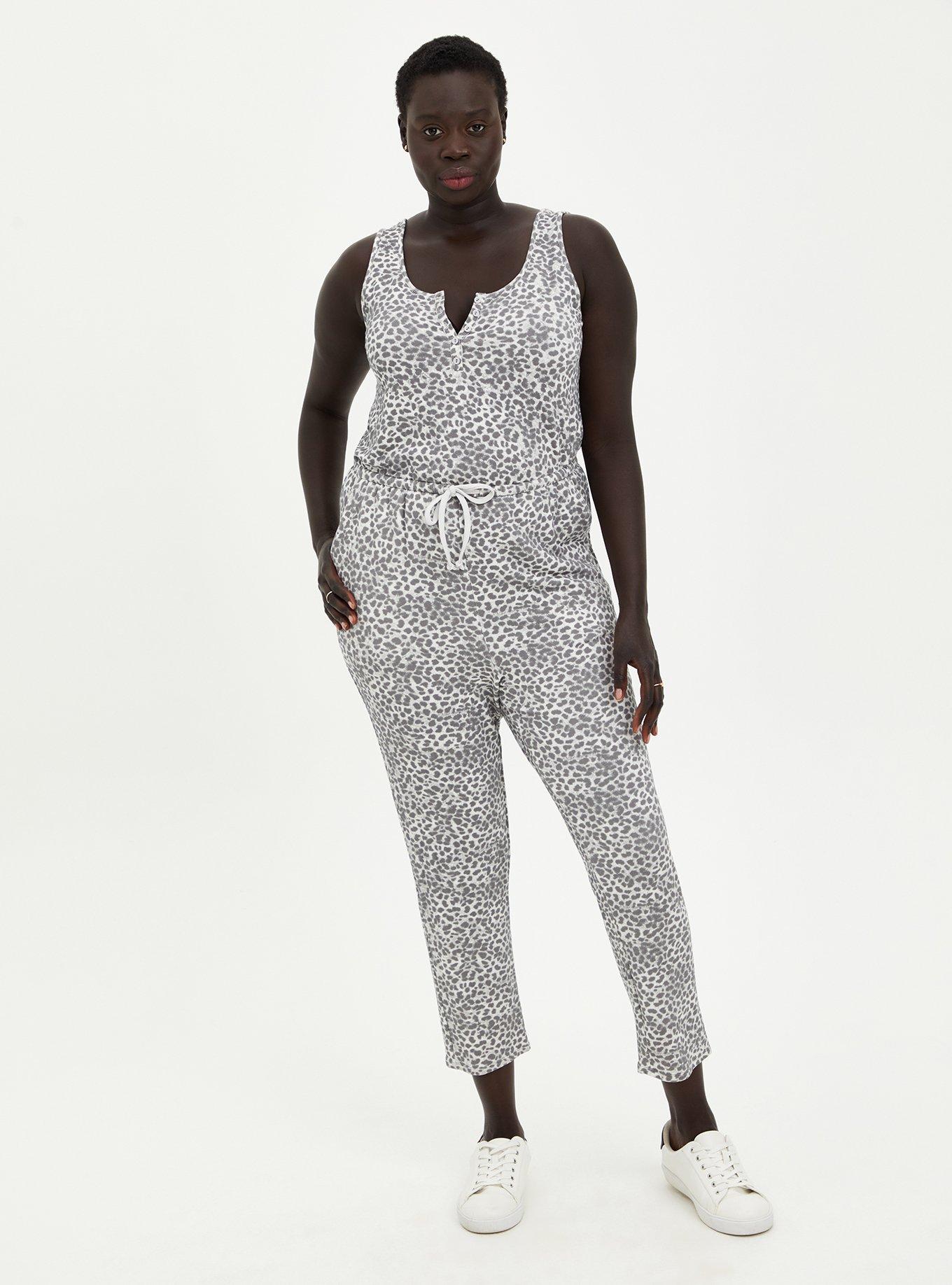 Plus Size - Sleep Jumpsuit - Micro Modal Terry Leopard Grey - Torrid