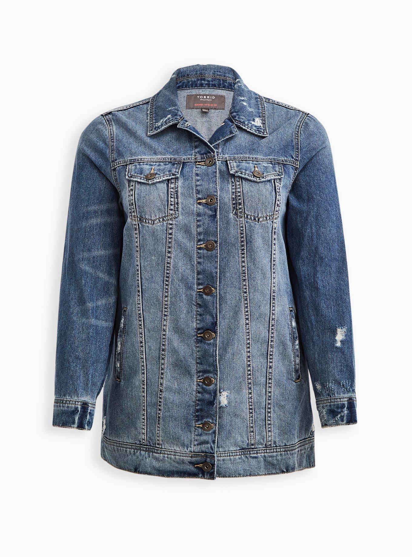 Plus Size - Medium Wash Longline Denim Jacket - Torrid