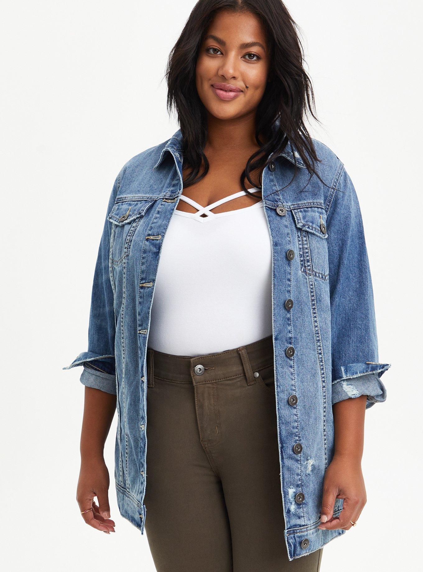 Plus Size - Medium Wash Longline Denim Jacket - Torrid