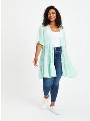 Plus Size Clip Dot Ruffle Kimono - Green, DUSTY, alternate