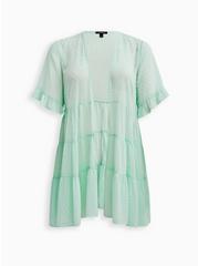 Plus Size Clip Dot Ruffle Kimono - Green, DUSTY, hi-res