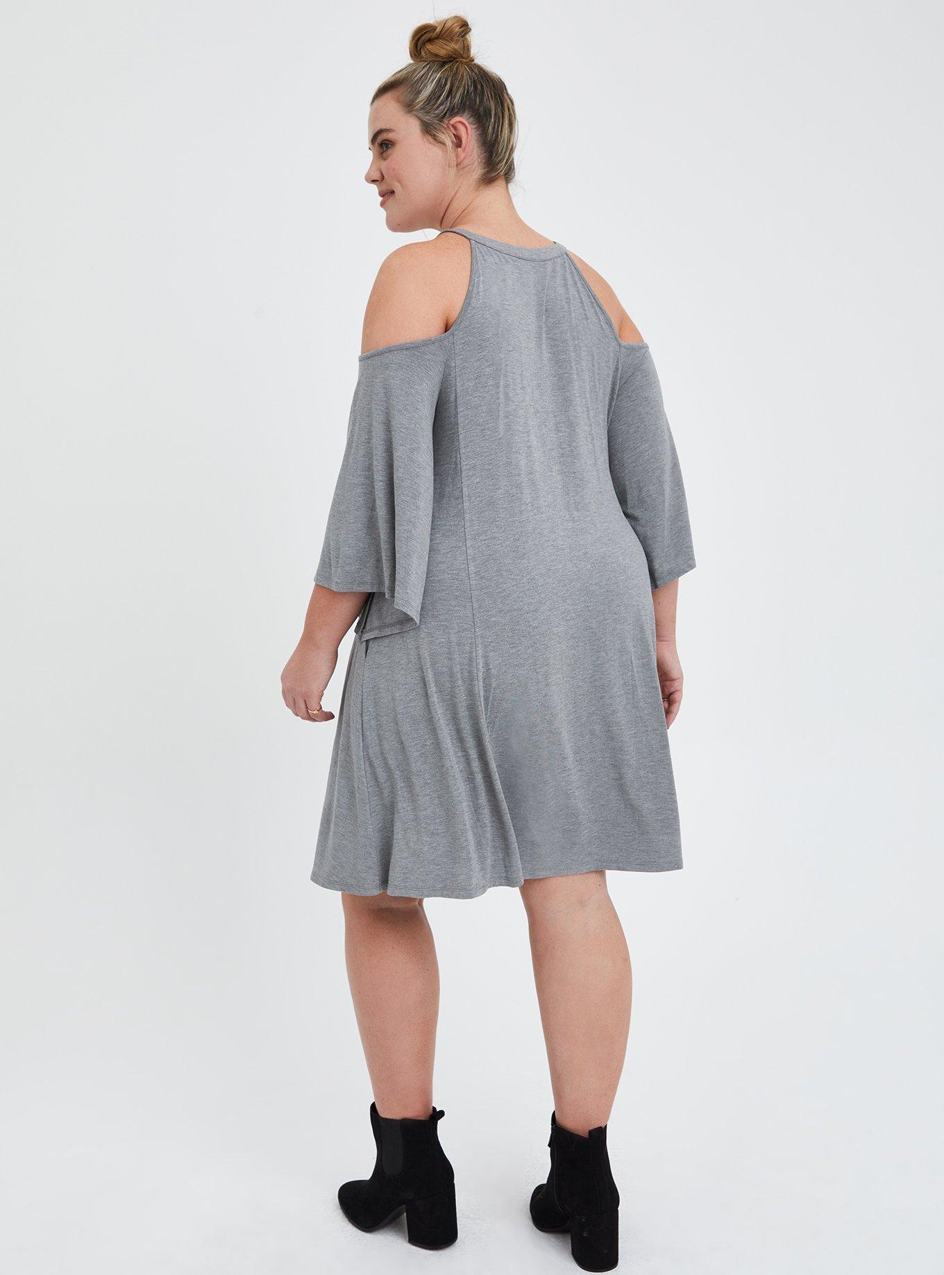 Mini Super Soft Cold Shoulder Dress, HEATHER GREY, alternate