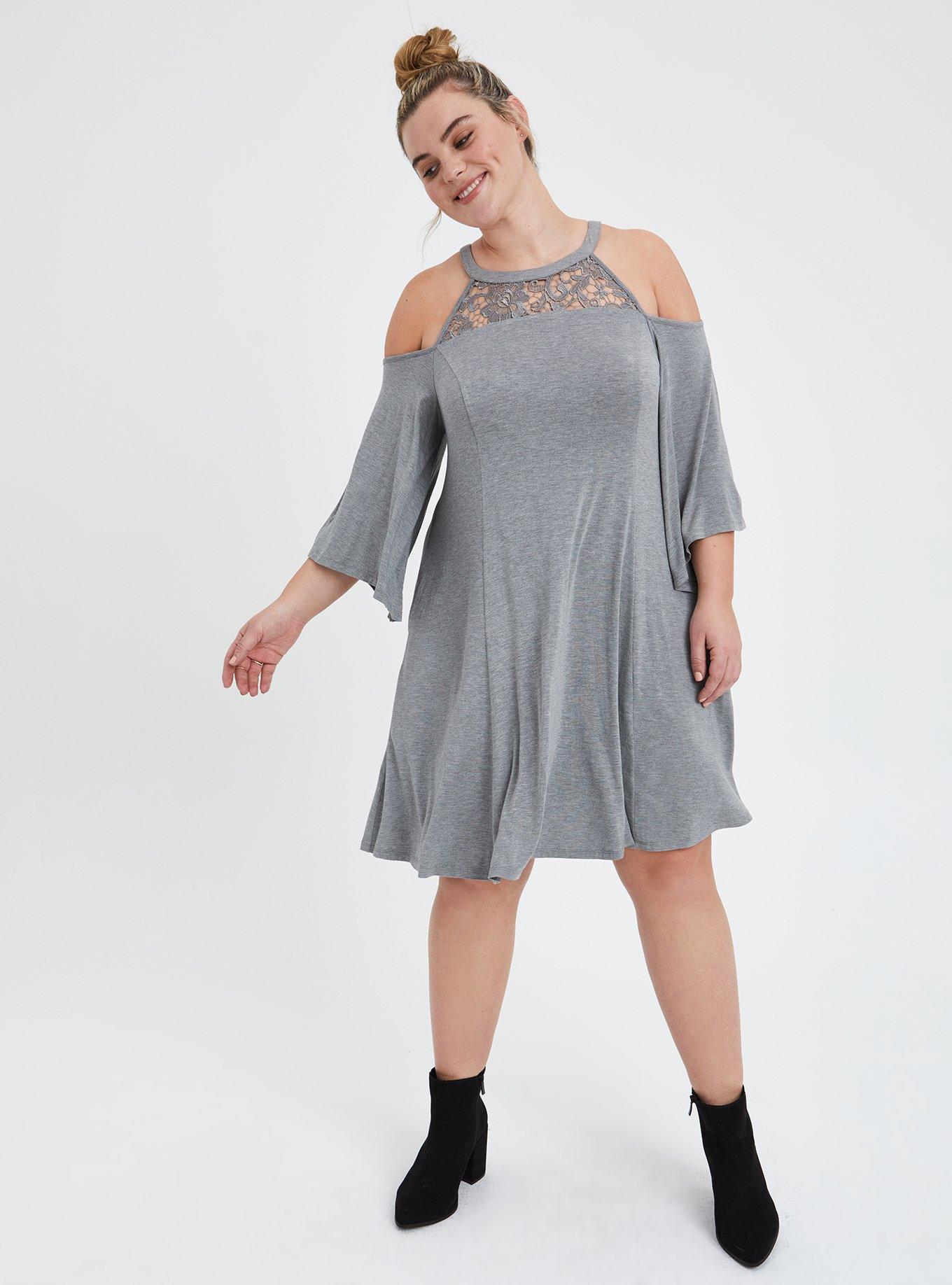 Grey cold shoulder dress new arrivals