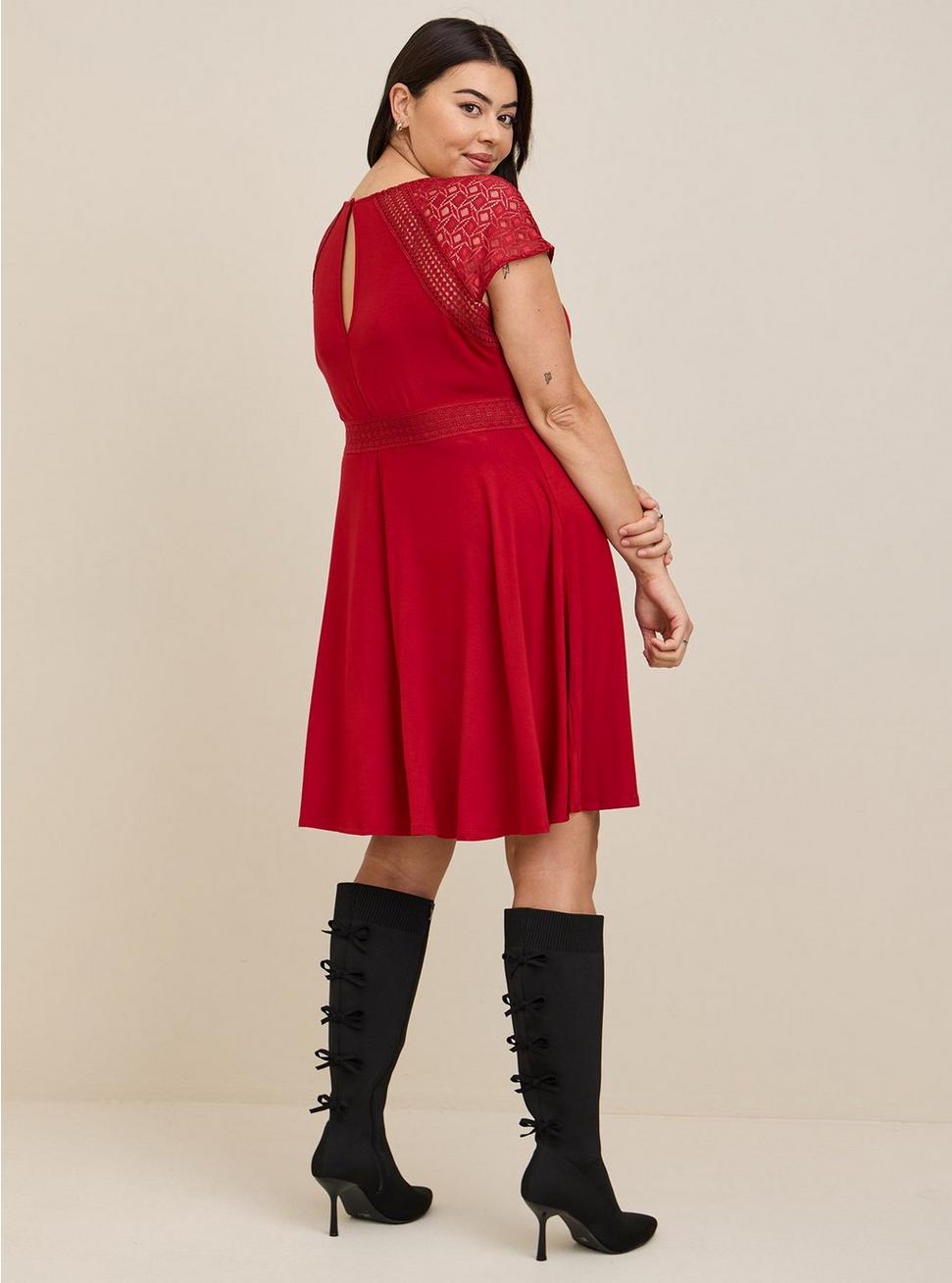 Mini Super Soft Lace Inset Skater Dress, RED, alternate