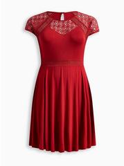 Mini Super Soft Lace Inset Skater Dress, RED, hi-res