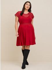 Mini Super Soft Lace Inset Skater Dress, RED, hi-res
