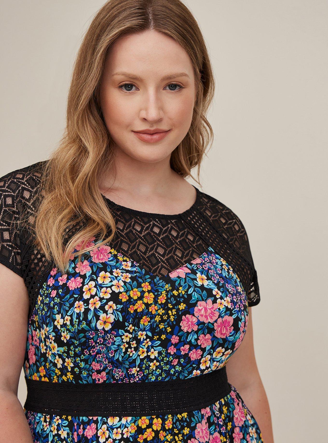 Plus Size - Mini Super Soft Lace Inset Skater Dress - Torrid