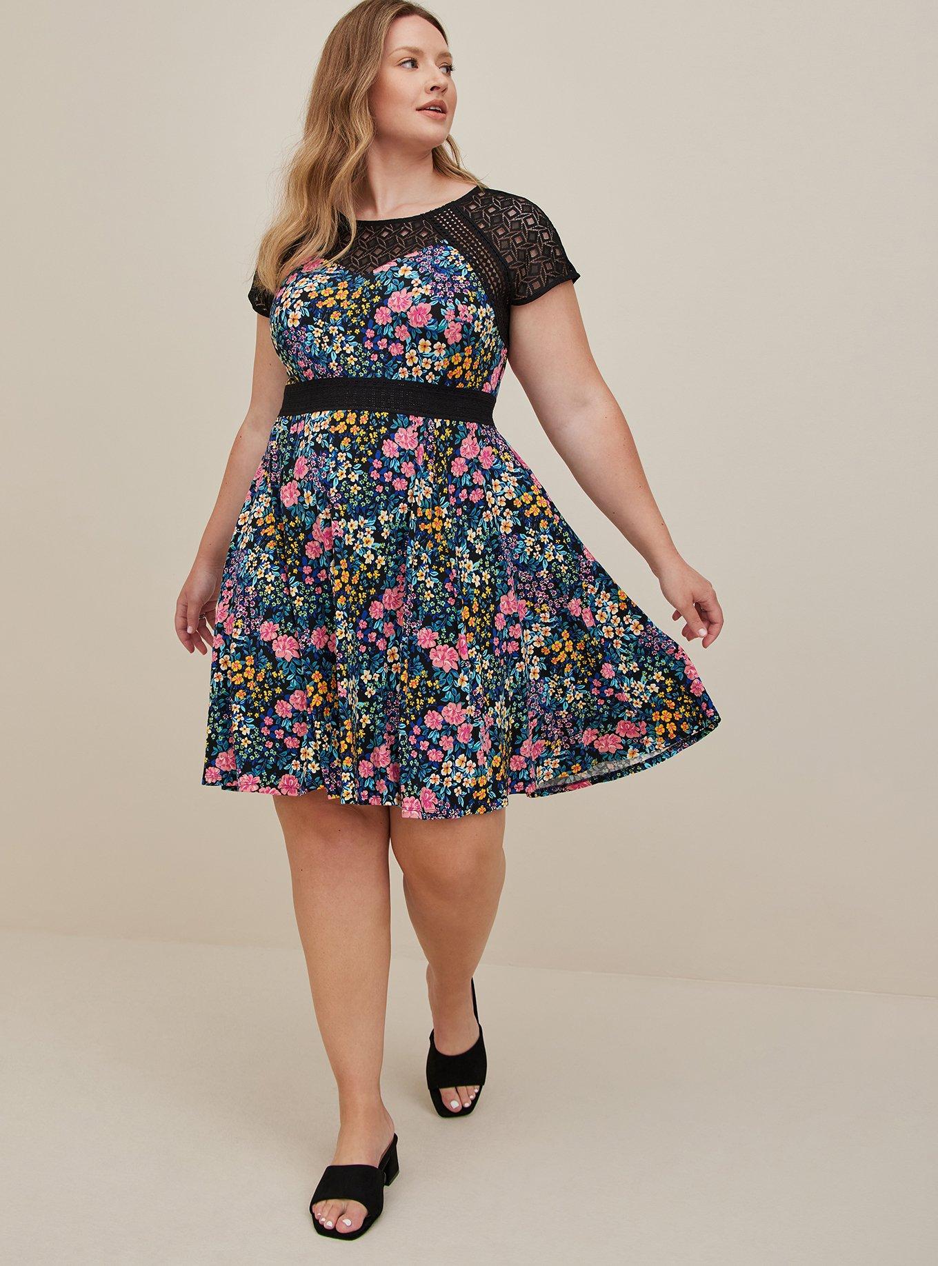 Plus Size - Mini Super Soft Lace Inset Skater Dress - Torrid