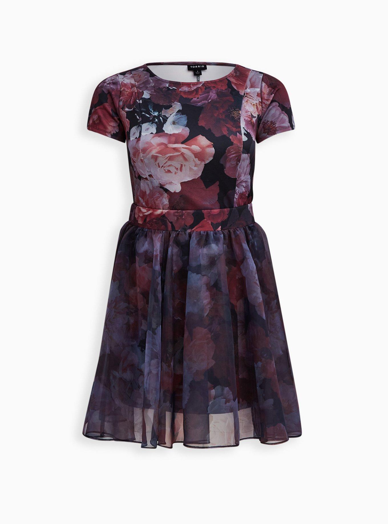 Plus Size Convertible Scuba Skater Dress Organza Floral Black Torrid