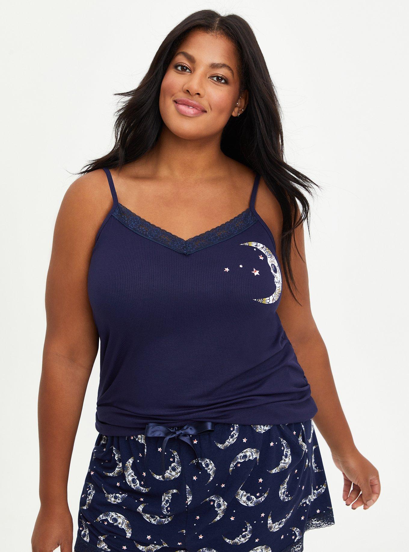 Plus Size - Super Soft Rib Lace Trim Sleeveless Sleep Tank - Torrid