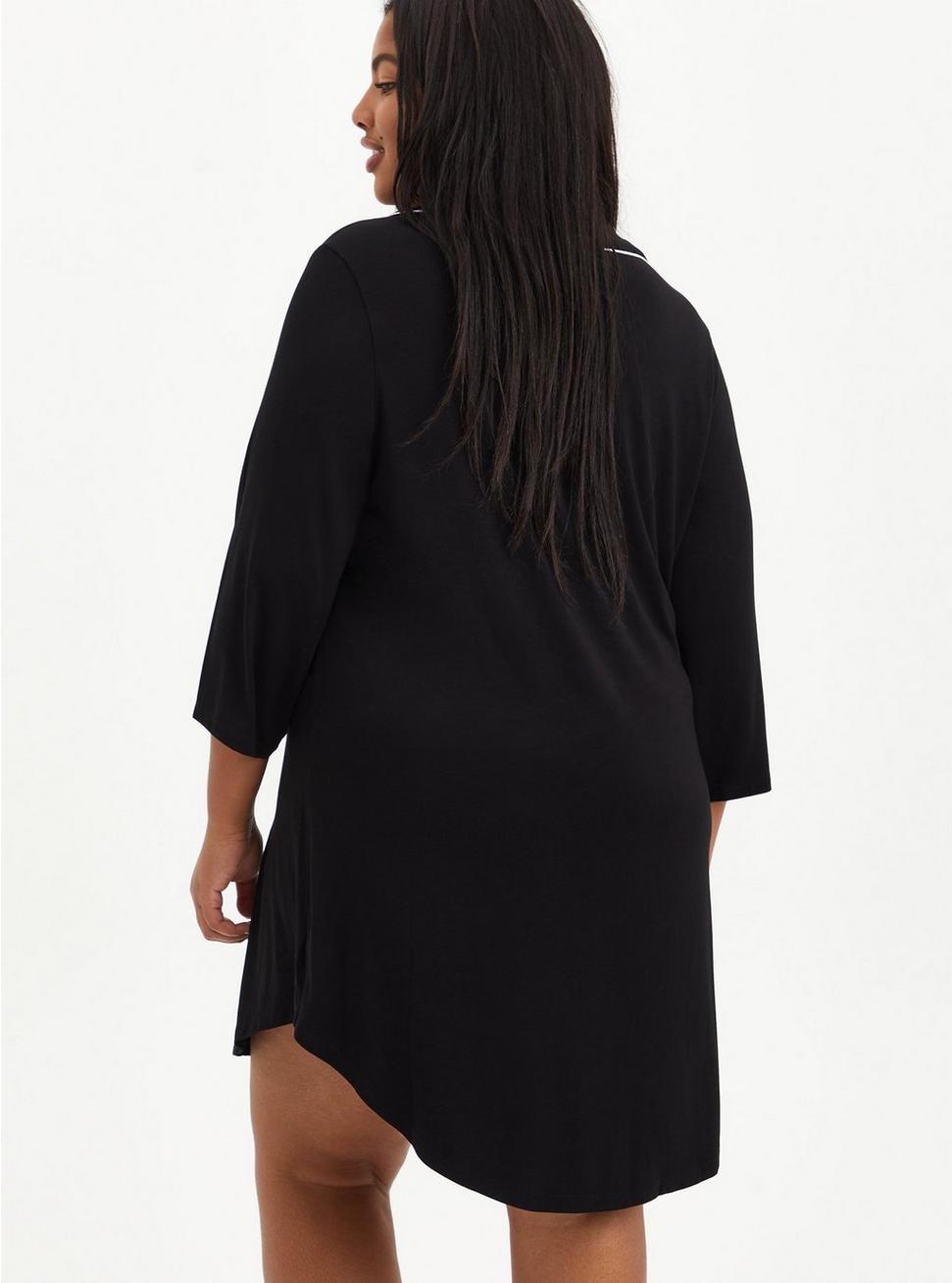 Plus Size Super Soft Button Through Sleep Gown, DEEP BLACK, alternate