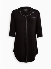 Super Soft Button Through Sleep Gown, DEEP BLACK, hi-res