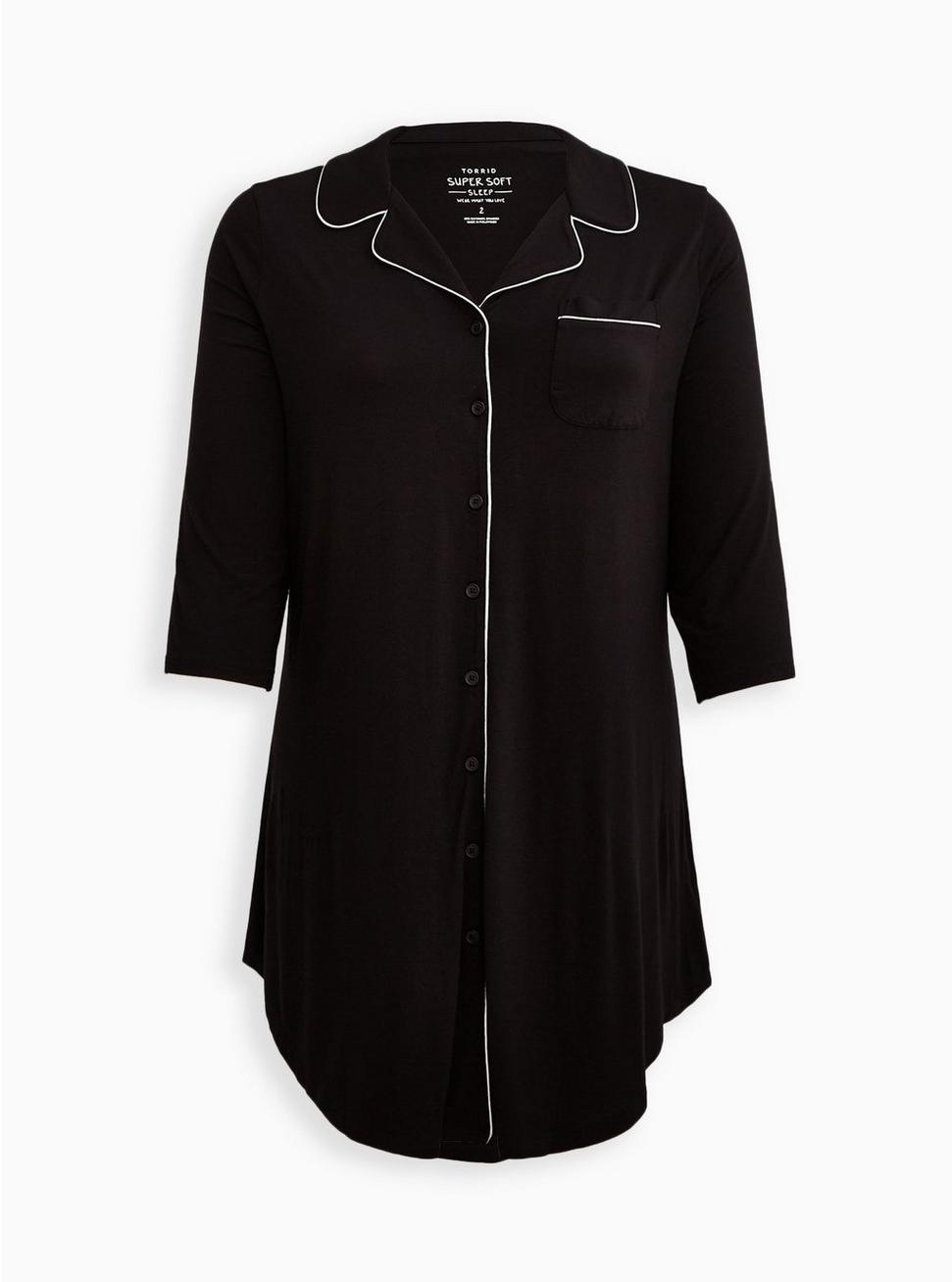 Plus Size Super Soft Button Through Sleep Gown, DEEP BLACK, hi-res