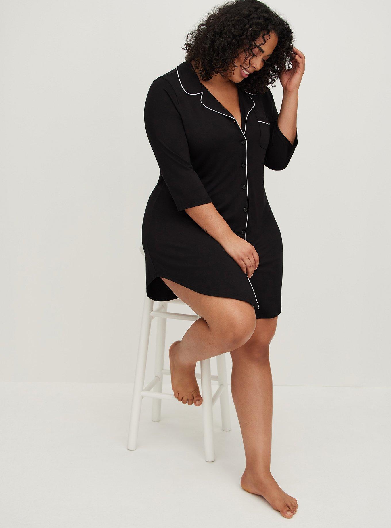 Plus Size - Lace Trim Sleep Dress - Super Soft Black - Torrid