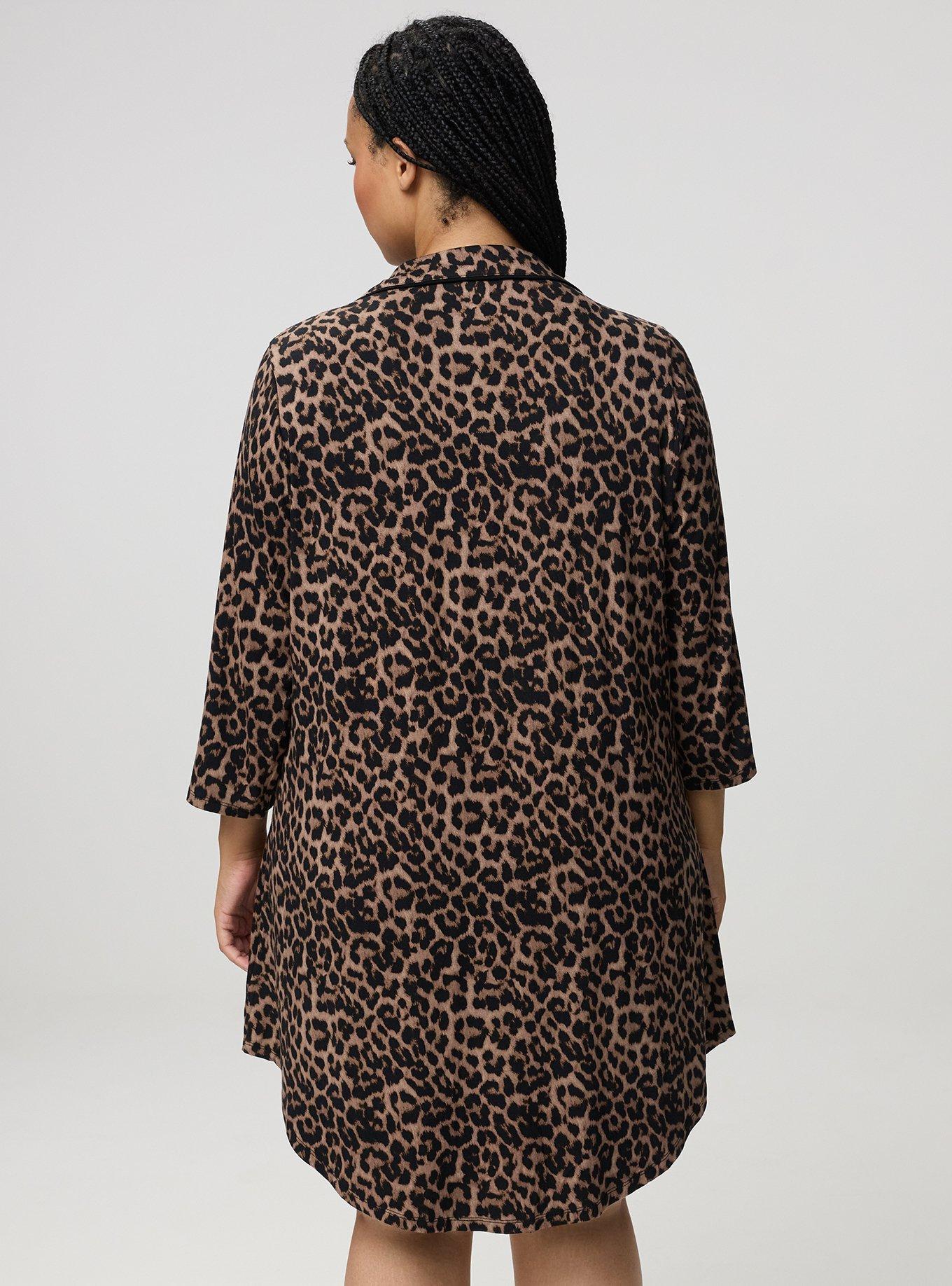 Super Soft Button-Down Sleep Gown, ON THE PROWL LEOPARD BROWN, alternate