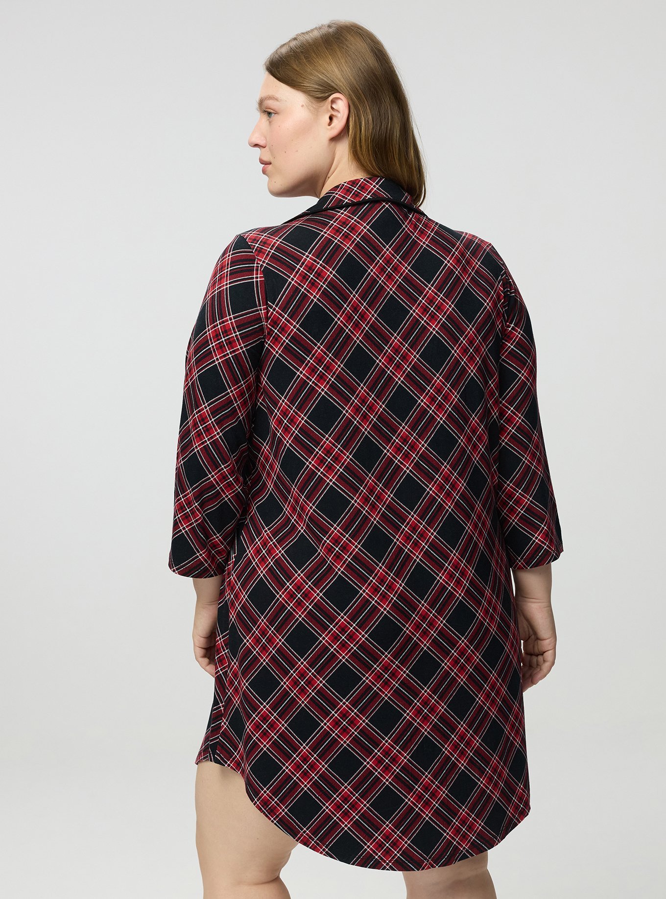 Super Soft Button-Down Sleep Gown, SHALL WE PLAID BLACK, alternate