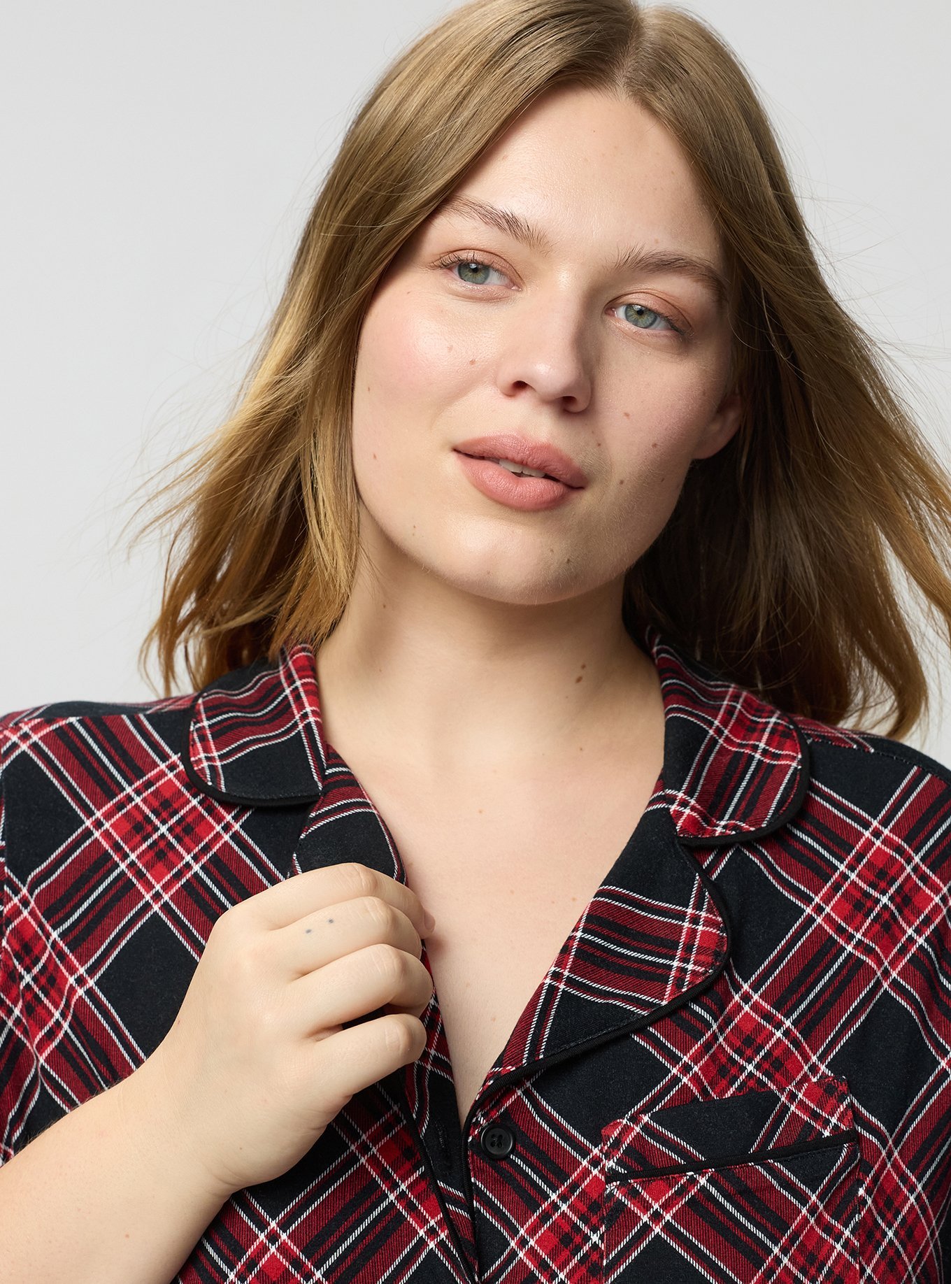 Super Soft Button-Down Sleep Gown, SHALL WE PLAID BLACK, alternate