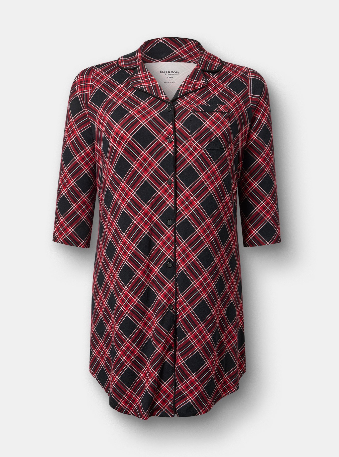 Super Soft Button-Down Sleep Gown, SHALL WE PLAID BLACK, hi-res