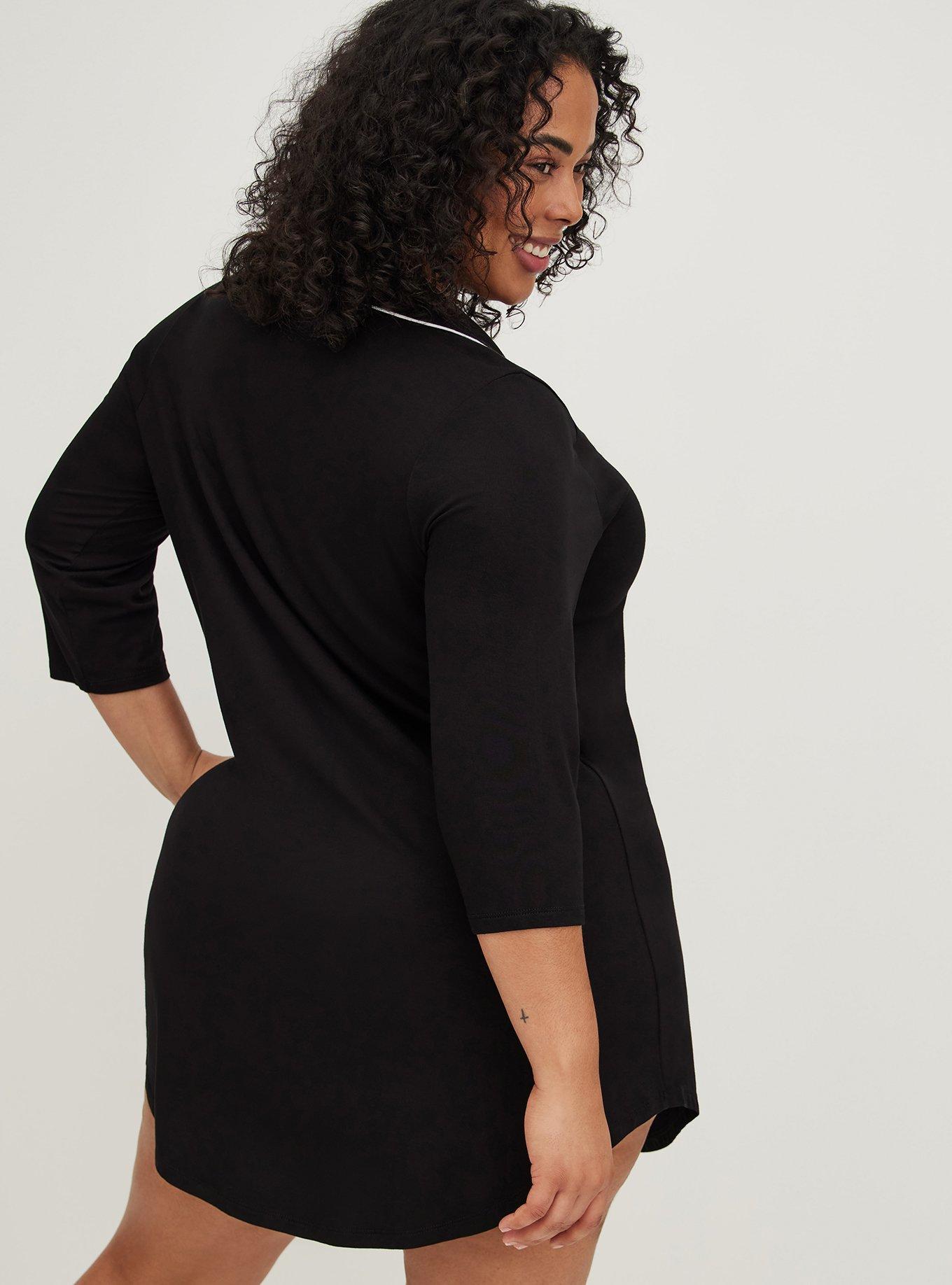 Plus Size - Lace Trim Sleep Dress - Super Soft Black - Torrid