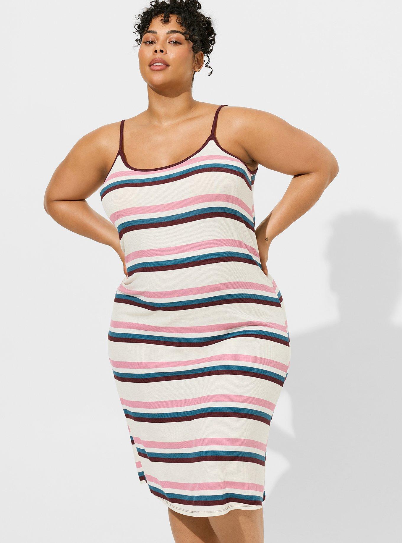 Plus Size Super Soft Rib Cami Lounge Gown, MULTI STRIPE PRISTINE, alternate