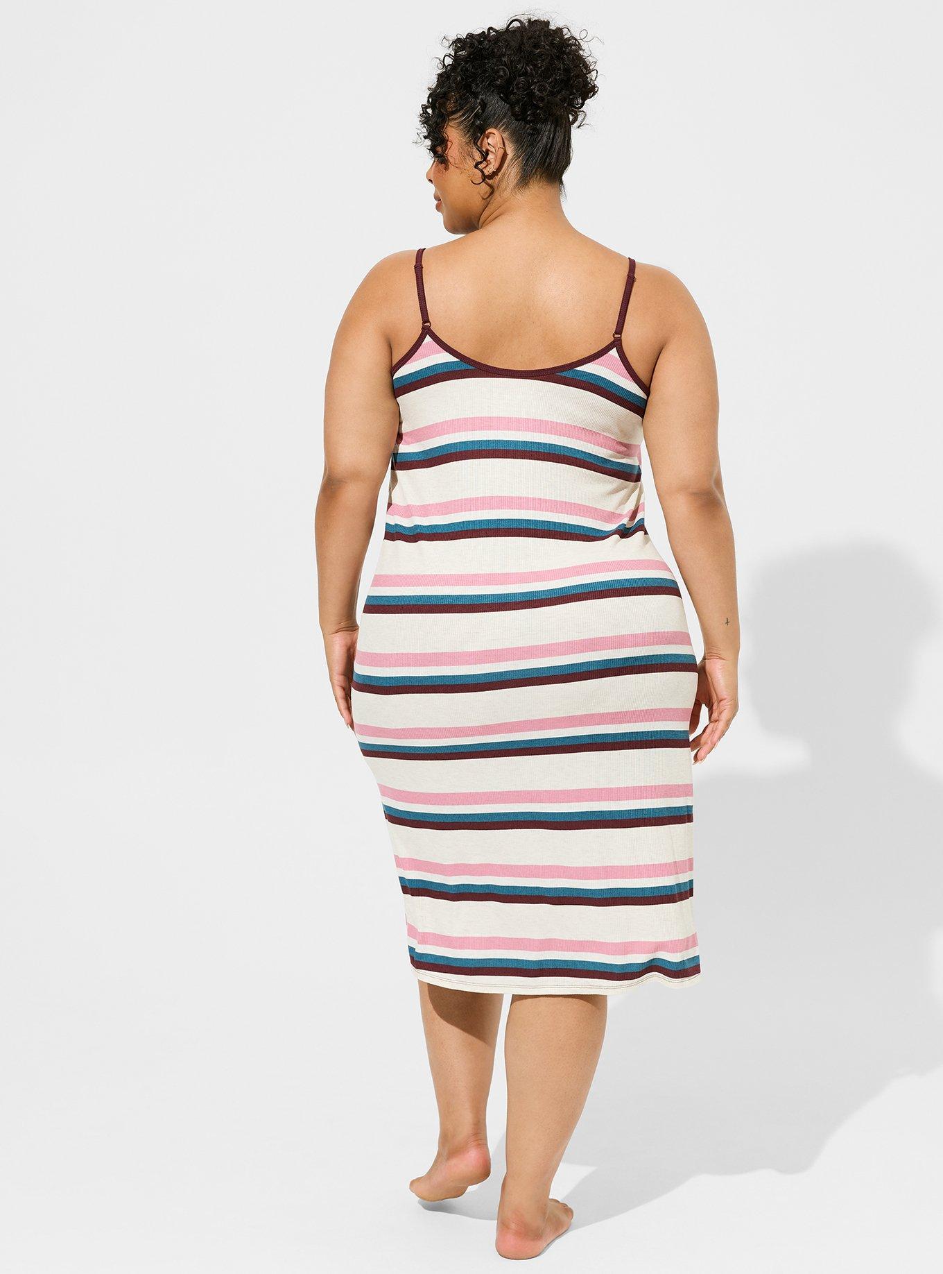 Plus Size Super Soft Rib Cami Lounge Gown, MULTI STRIPE PRISTINE, alternate
