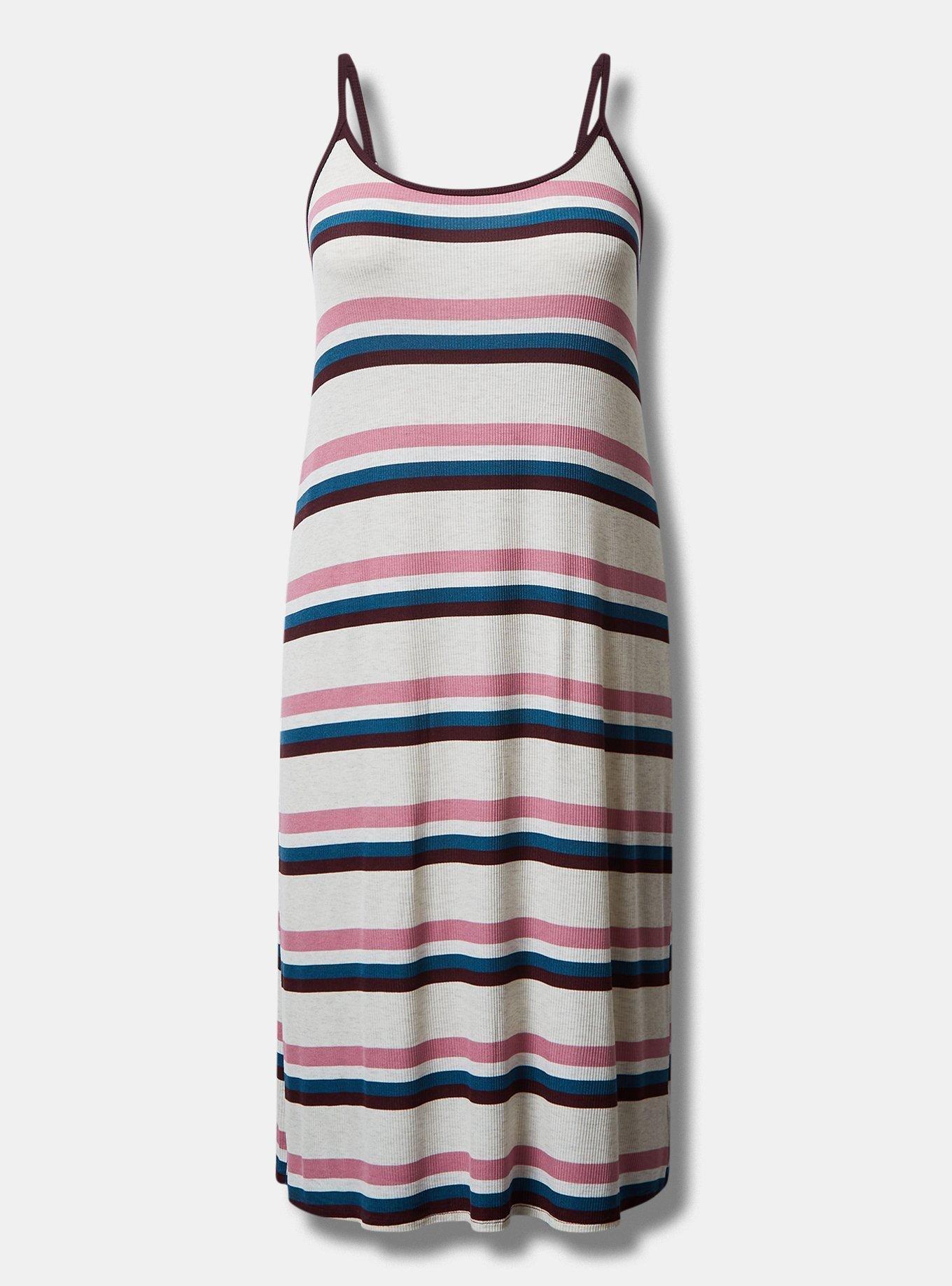 Plus Size Super Soft Rib Cami Lounge Gown, MULTI STRIPE PRISTINE, hi-res