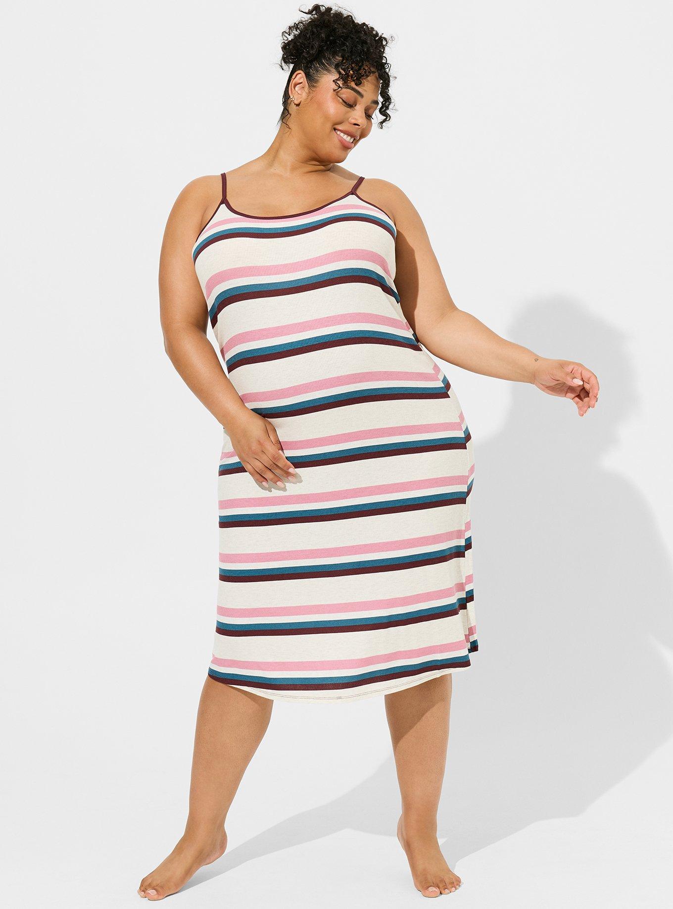 Plus Size Super Soft Rib Cami Lounge Gown, MULTI STRIPE PRISTINE, hi-res