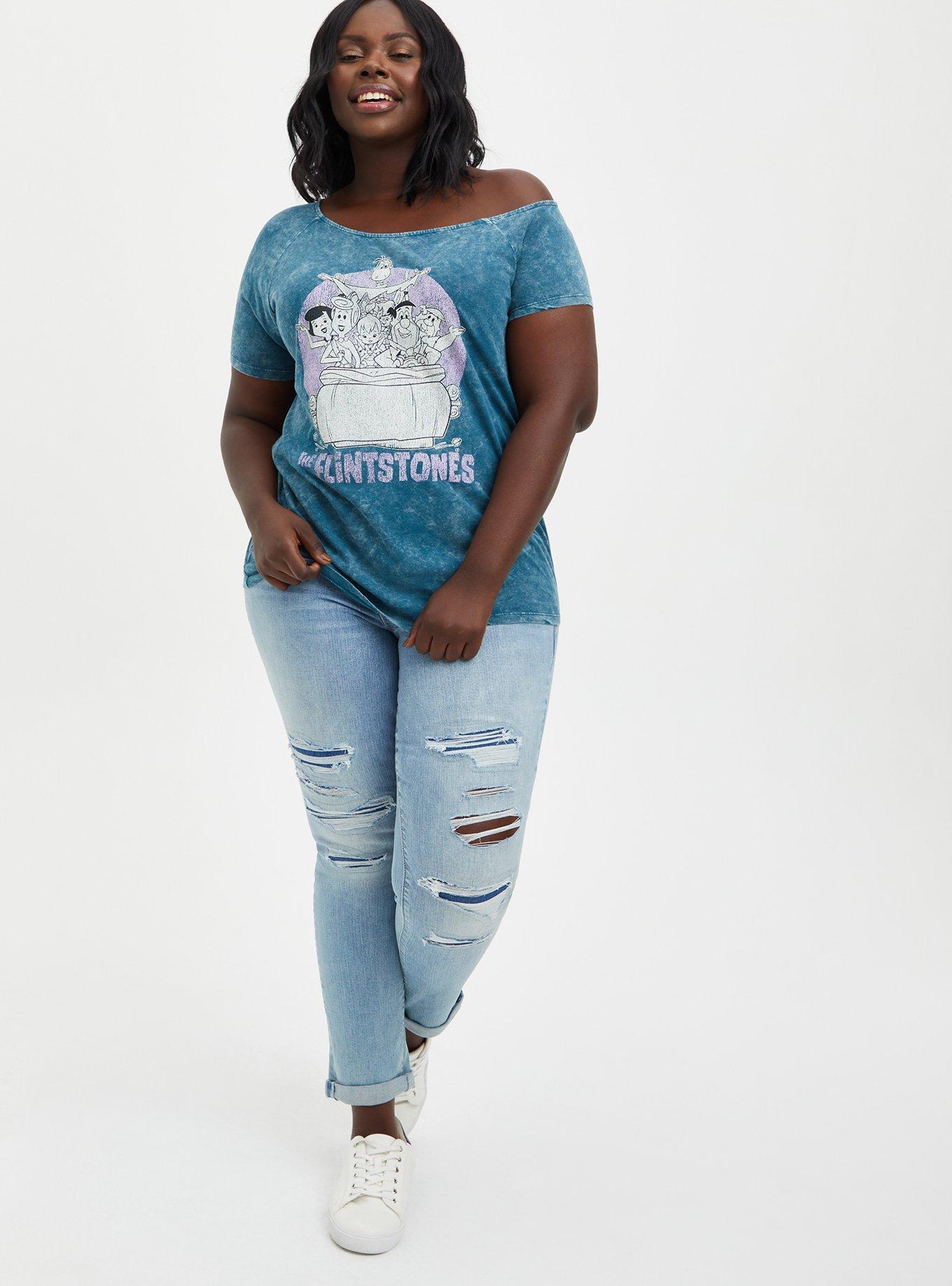Plus Size Off-Shoulder Top - Warner Bros. The Flintstones Mineral Wash , MIDNIGHT, alternate