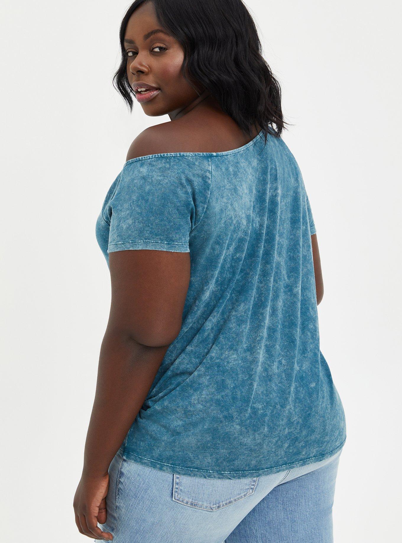 Plus Size Off-Shoulder Top - Warner Bros. The Flintstones Mineral Wash , MIDNIGHT, alternate