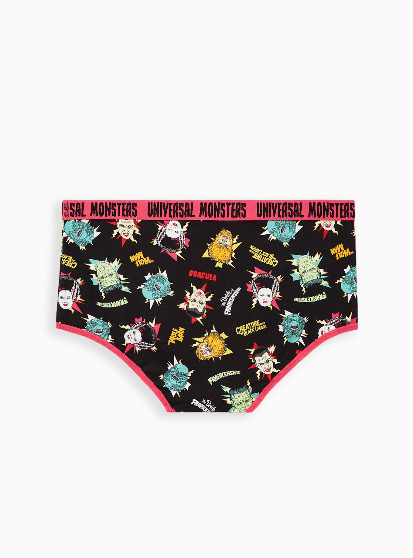Plus Size Brief Panty - Cotton Universal Monsters Black, MULTI, alternate