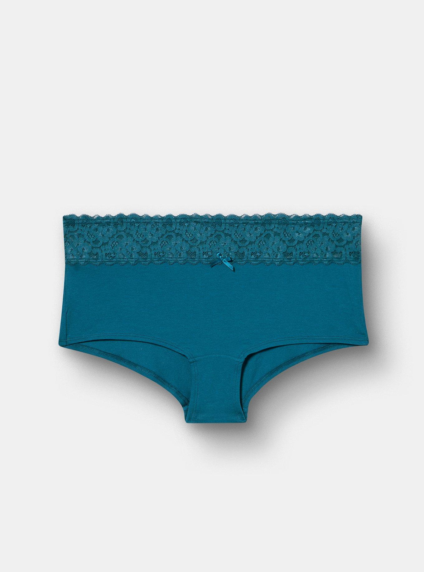 Cotton Mid-Rise Lace Trim Boyshort Panty, LEGION BLUE, hi-res