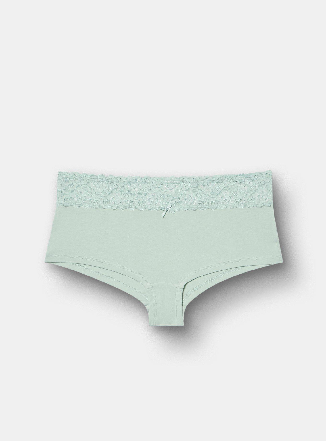 Cotton Mid-Rise Lace Trim Boyshort Panty, HARBOR GREY, hi-res