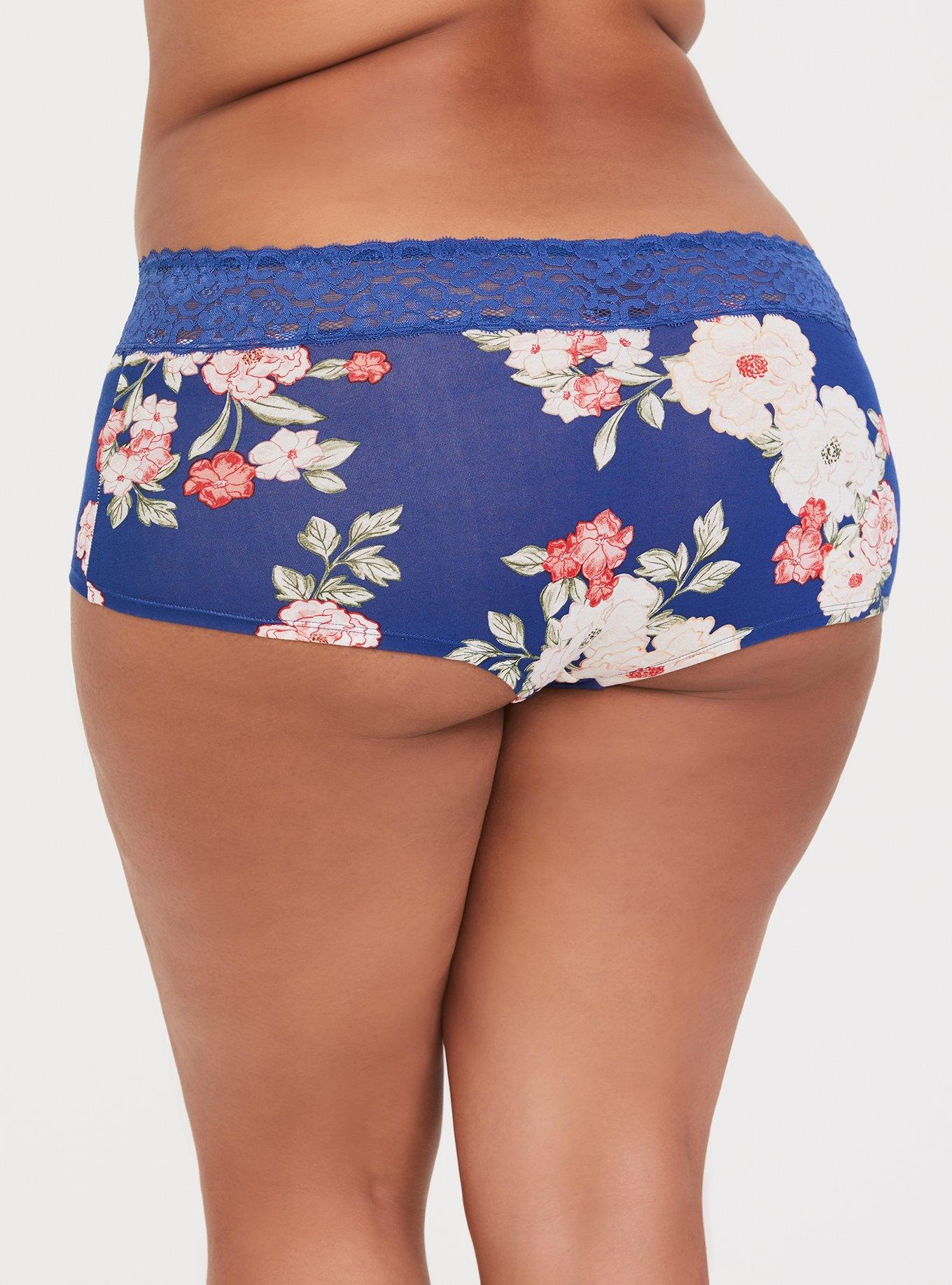 Cotton Mid-Rise Lace Trim Boyshort Panty, SWEET SWEEP FLORAL, alternate