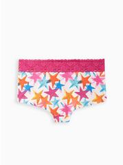 Plus Size Cotton Mid-Rise Boyshort Lace Trim Panty, FLO PINK STAR, alternate