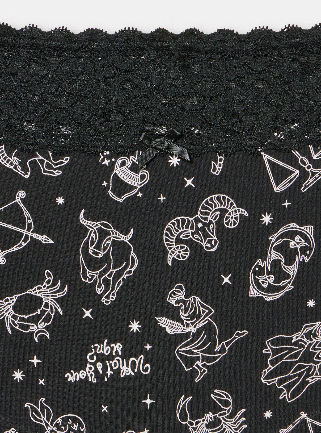 Cotton Mid-Rise Lace Trim Boyshort Panty, WHATS YOUR SIGN RICH BLACK, alternate