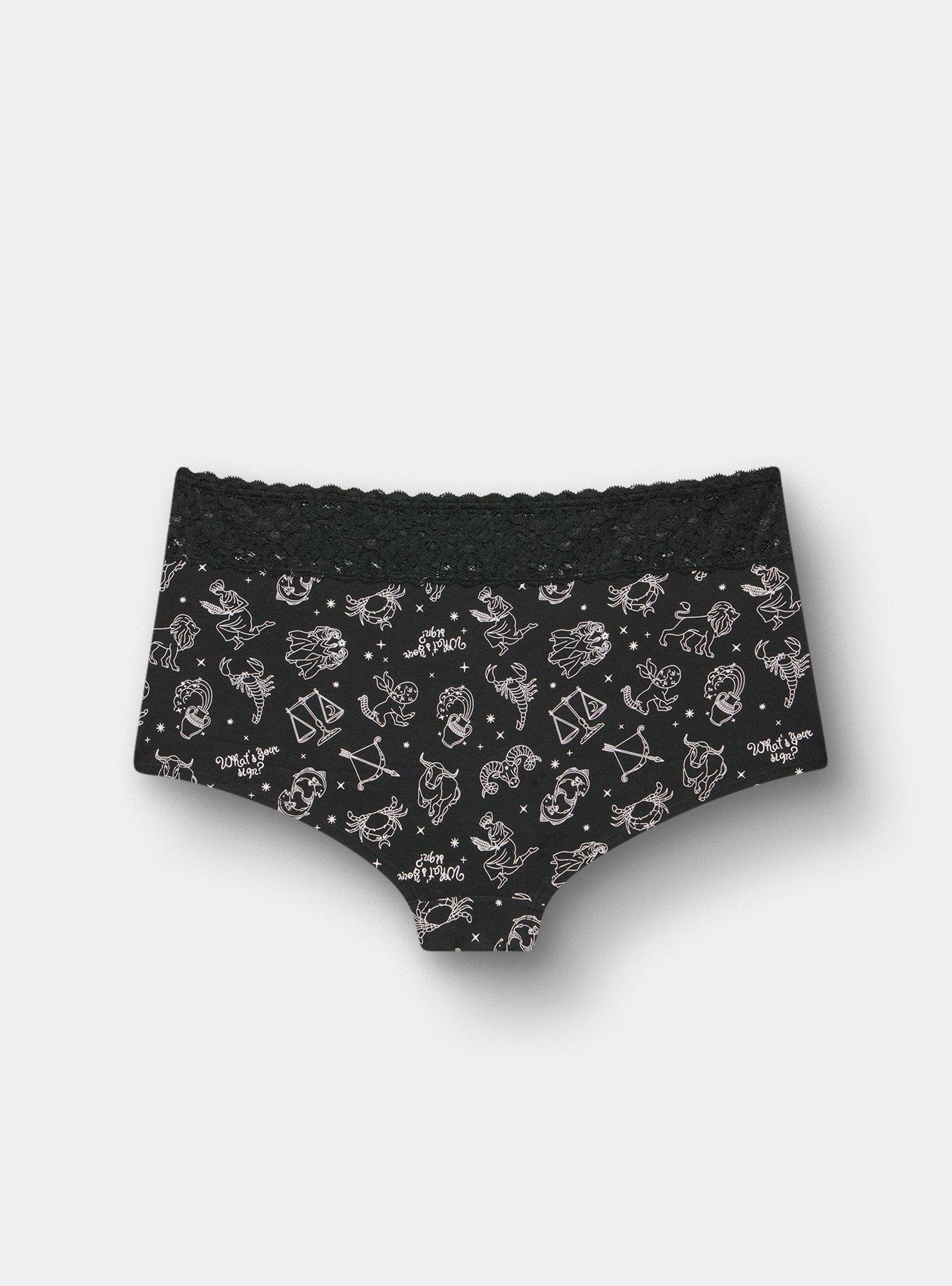 Cotton Mid-Rise Lace Trim Boyshort Panty, WHATS YOUR SIGN RICH BLACK, alternate