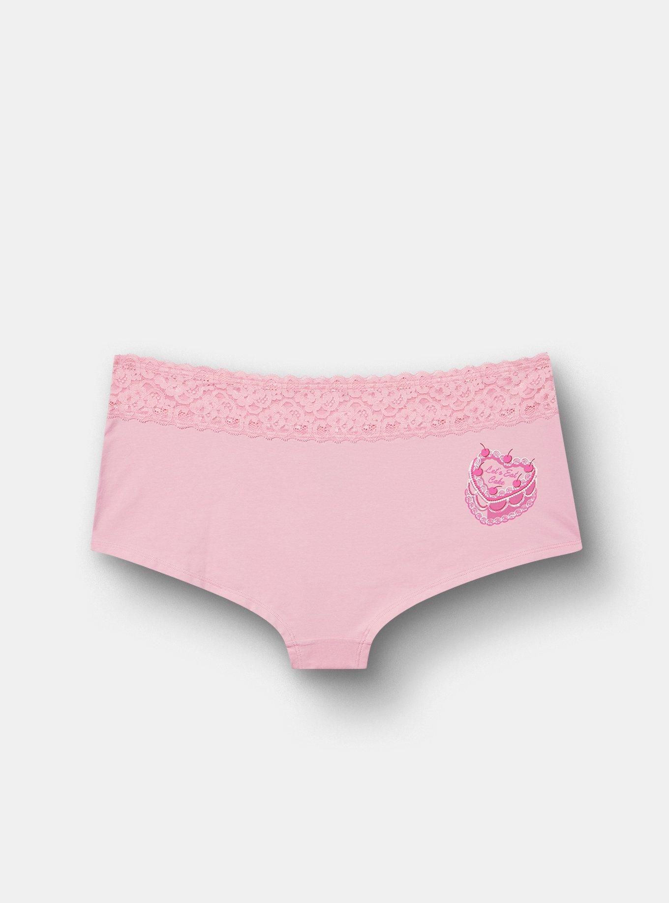 Cotton Mid-Rise Lace Trim Boyshort Panty, EAT CAKE SEA PINK, alternate