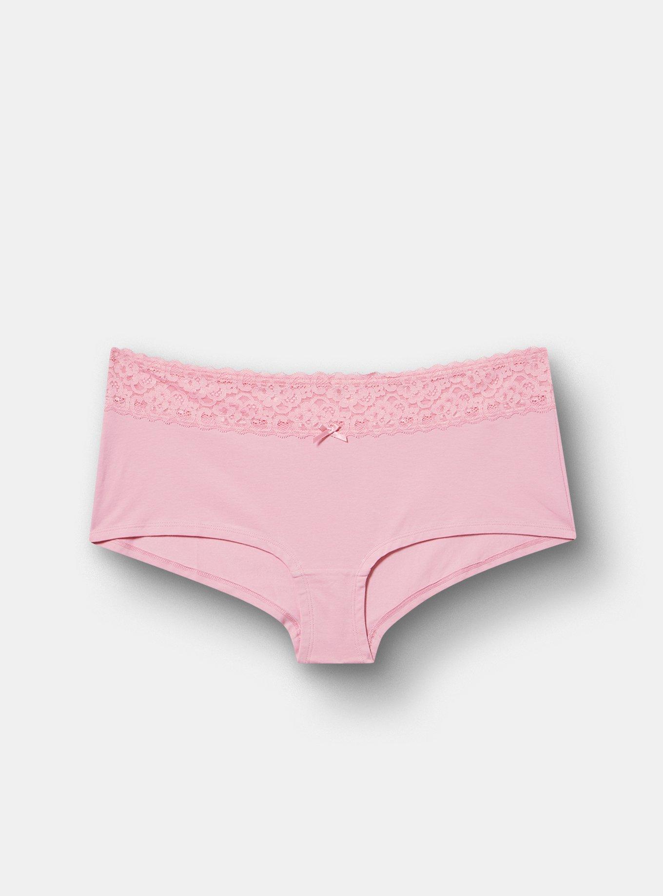 Cotton Mid-Rise Lace Trim Boyshort Panty, EAT CAKE SEA PINK, hi-res