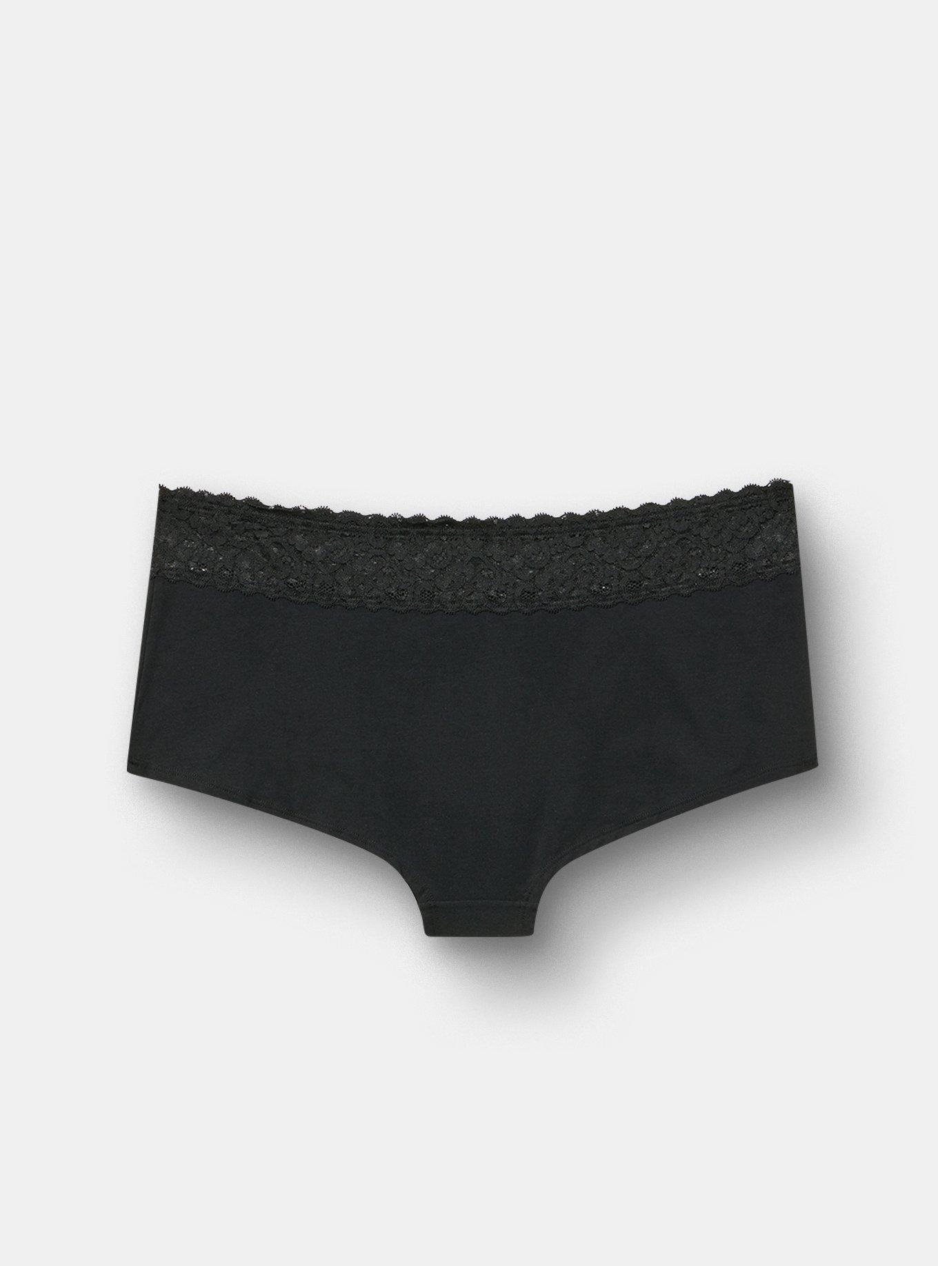 Cotton Mid-Rise Lace Trim Boyshort Panty, HEART WEB RICH BLACK, alternate