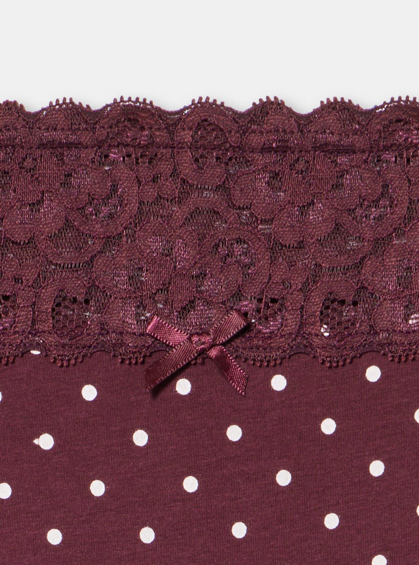 Cotton Mid-Rise Lace Trim Boyshort Panty, CHIC DOT WINETASTING, alternate