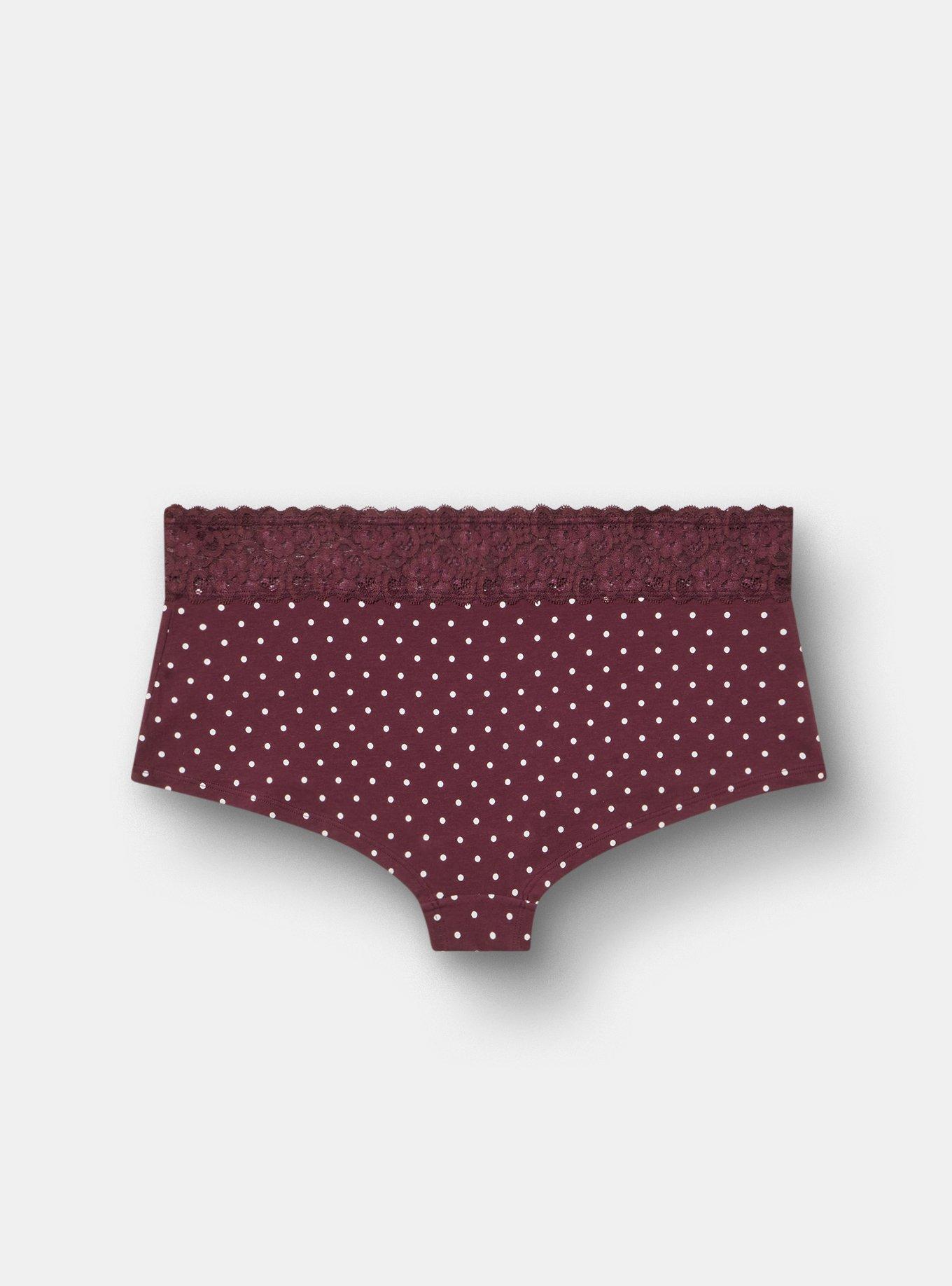 Cotton Mid-Rise Lace Trim Boyshort Panty, CHIC DOT WINETASTING, alternate