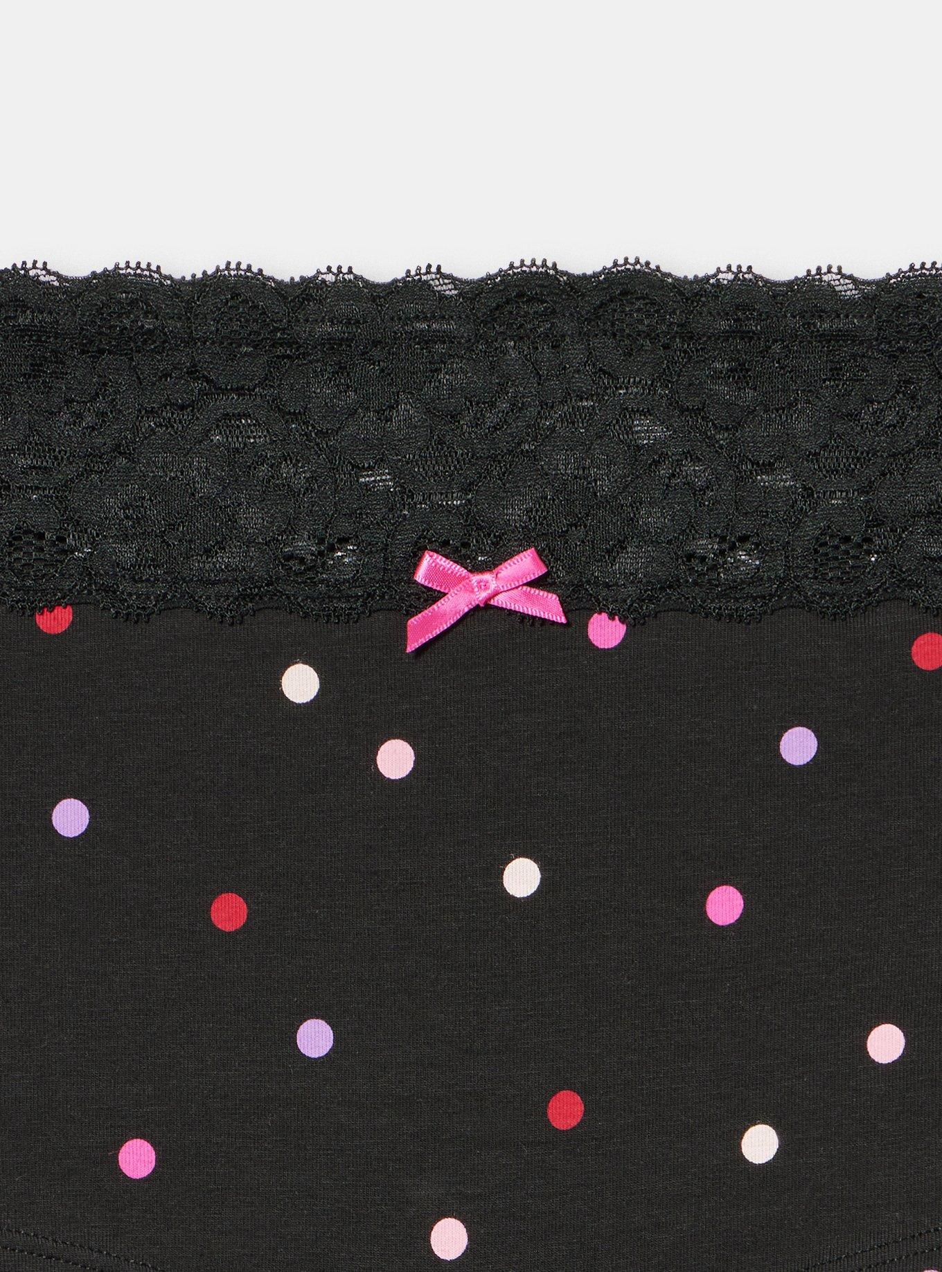Cotton Mid-Rise Lace Trim Boyshort Panty, SWEETHEART DOT SMALL BLACK, alternate