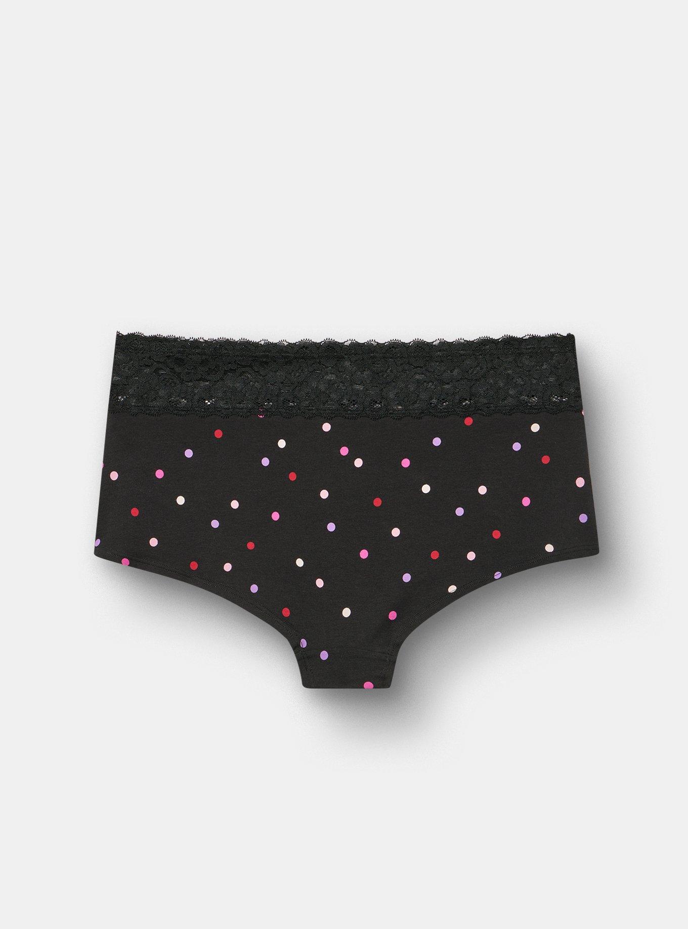 Cotton Mid-Rise Lace Trim Boyshort Panty, SWEETHEART DOT SMALL BLACK, alternate