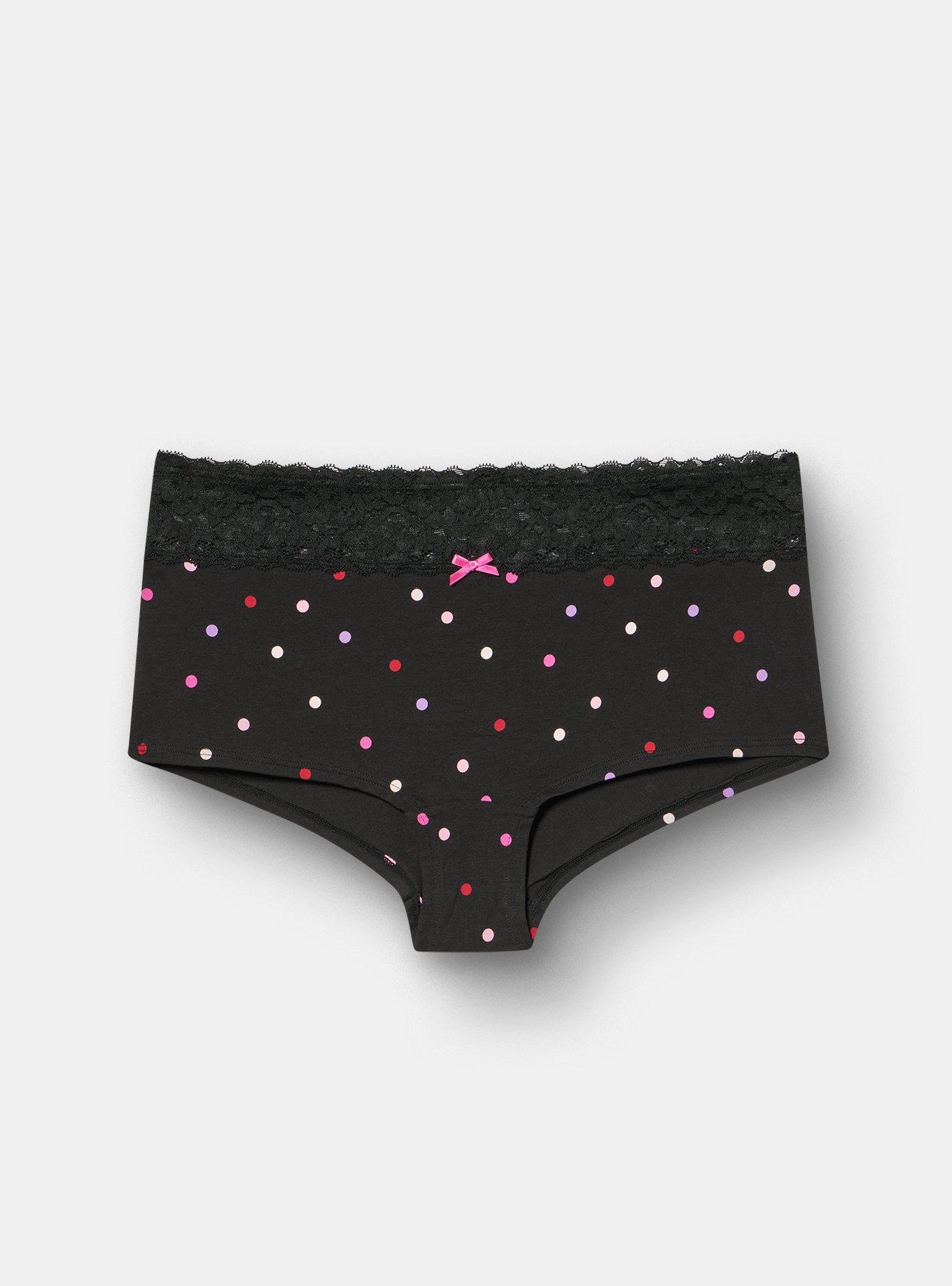 Cotton Mid-Rise Lace Trim Boyshort Panty, SWEETHEART DOT SMALL BLACK, hi-res