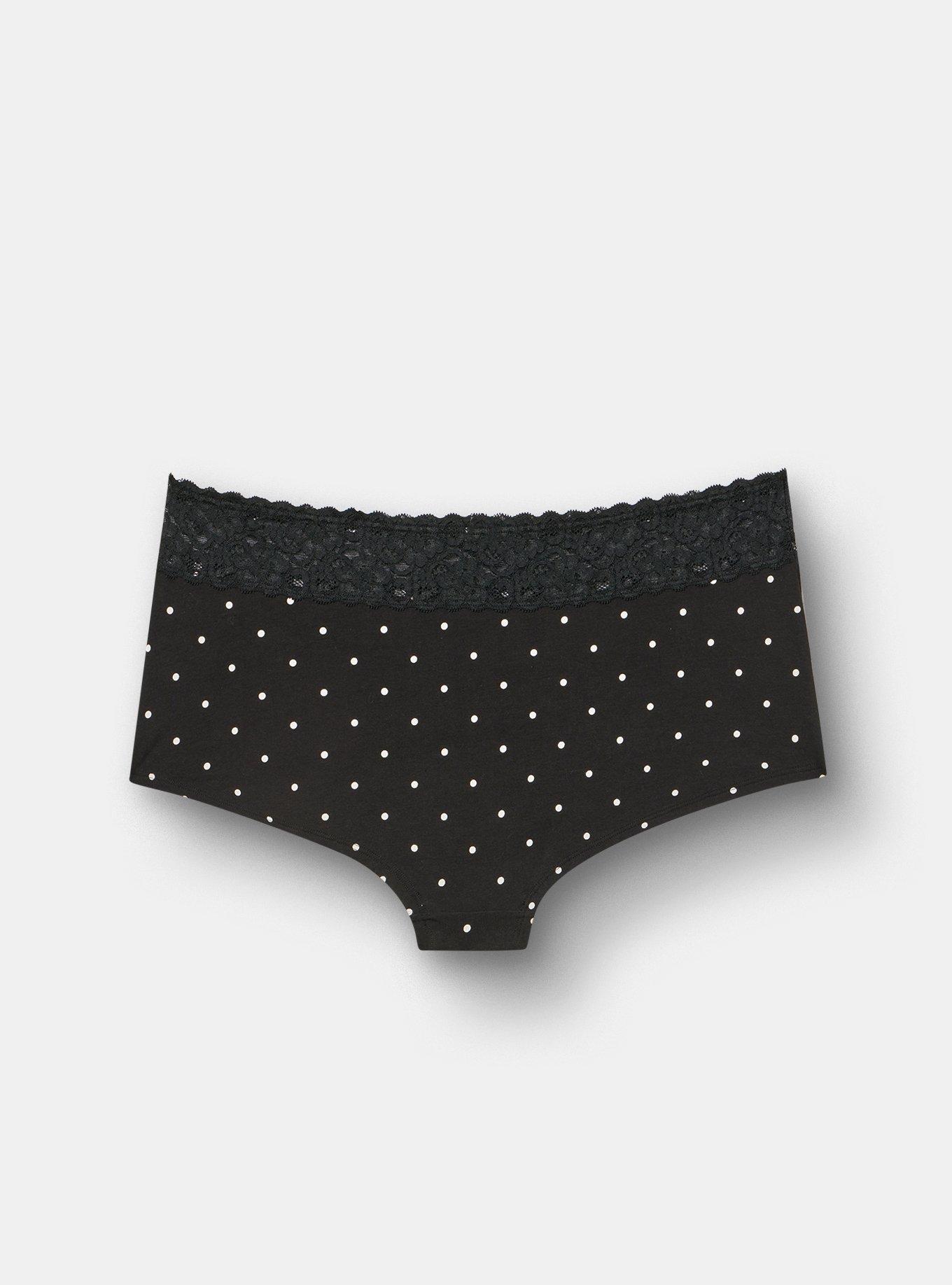Cotton Mid-Rise Lace Trim Boyshort Panty, SYDNEY DOTS BLACK, alternate