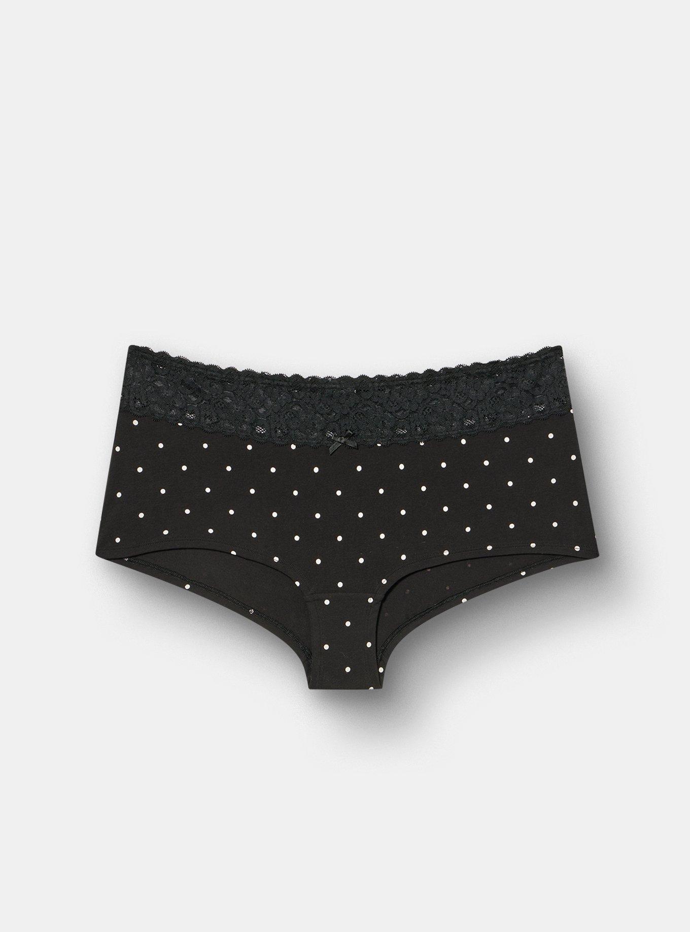 Cotton Mid-Rise Lace Trim Boyshort Panty, SYDNEY DOTS BLACK, hi-res