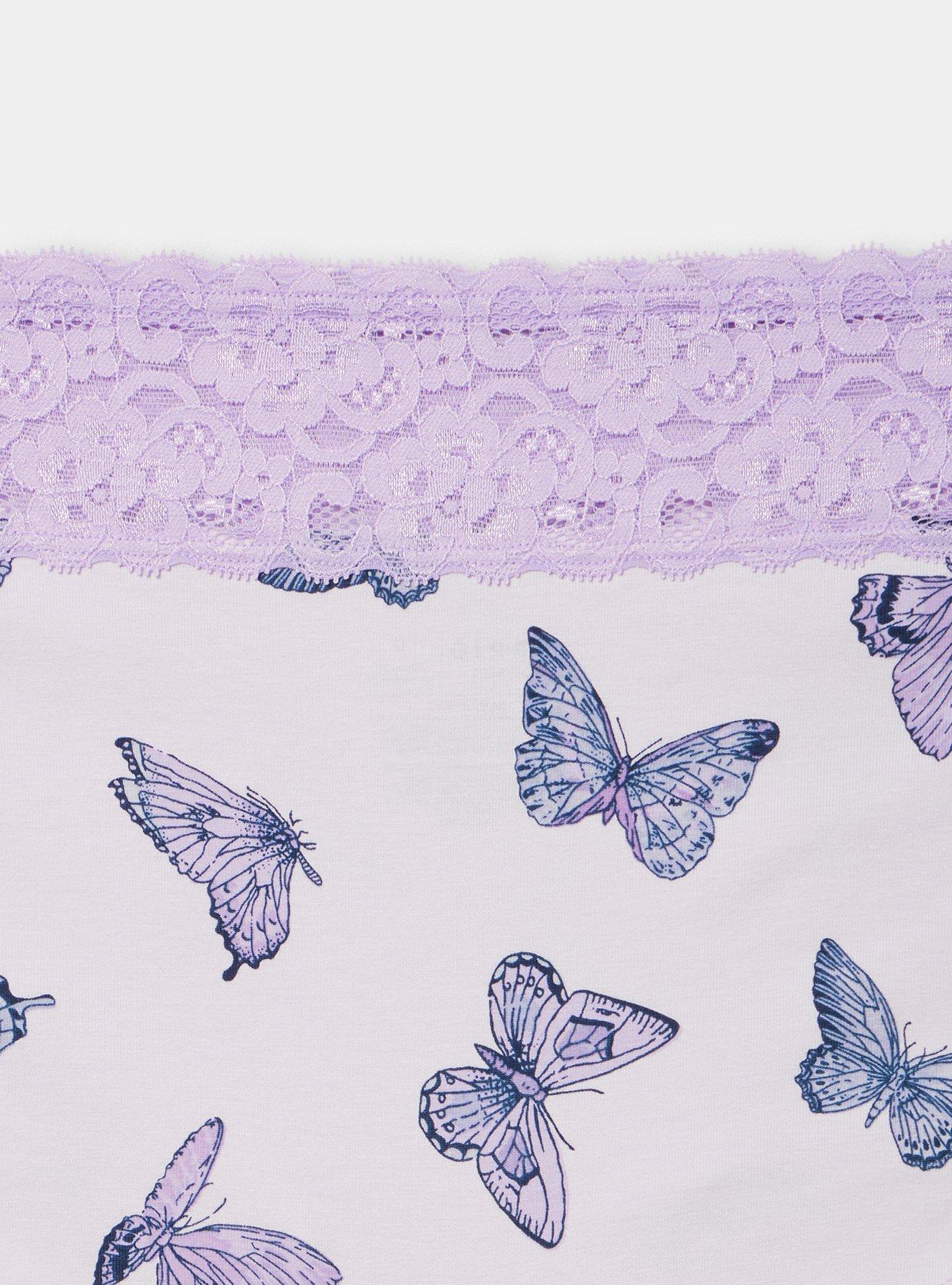 Cotton Mid-Rise Lace Trim Boyshort Panty, HUE BUTTERFLIES LAVENDER, alternate